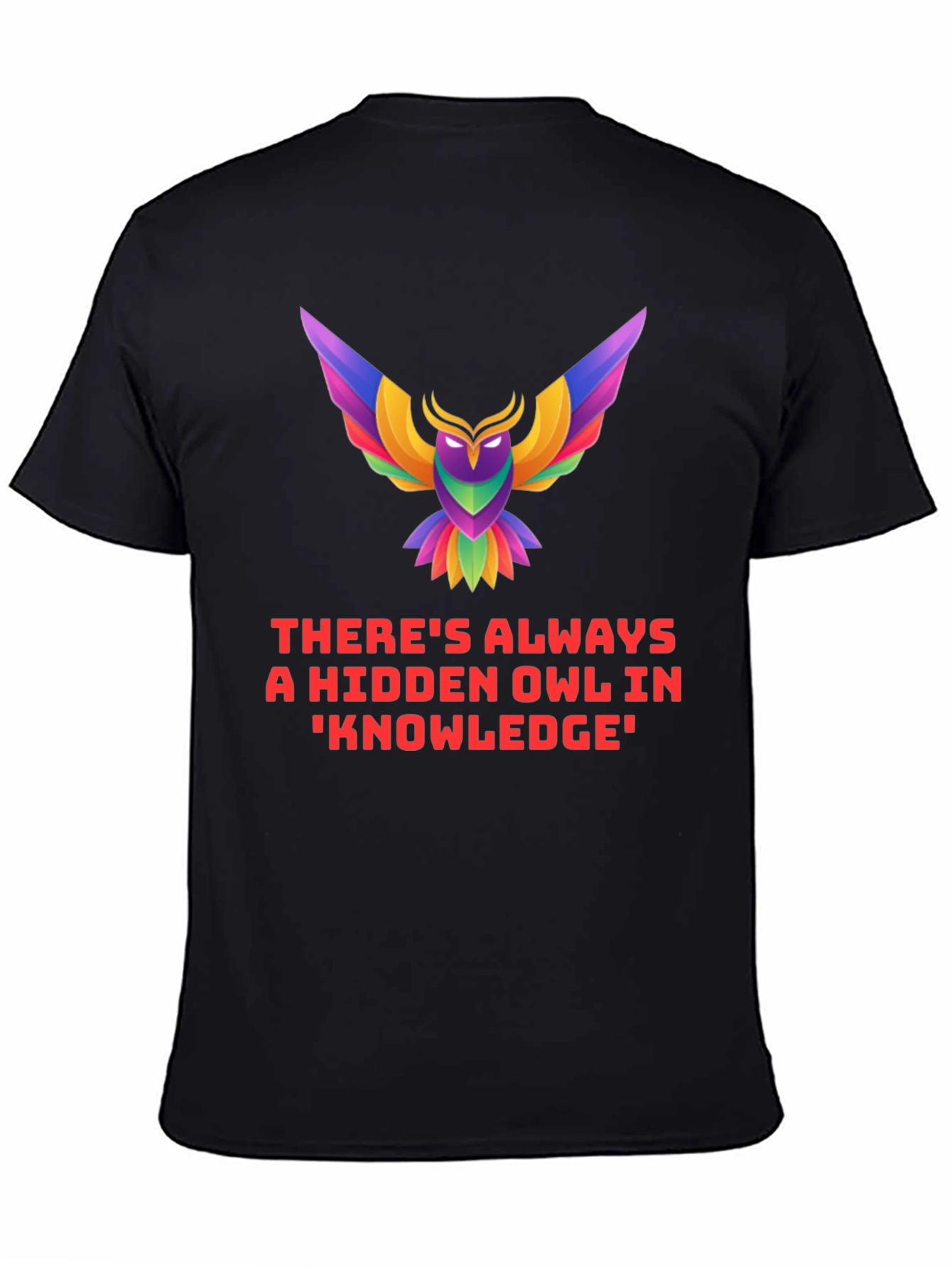 Black Hidden Owl Knowledge Tee - Unique Graphic T-Shirt view 4