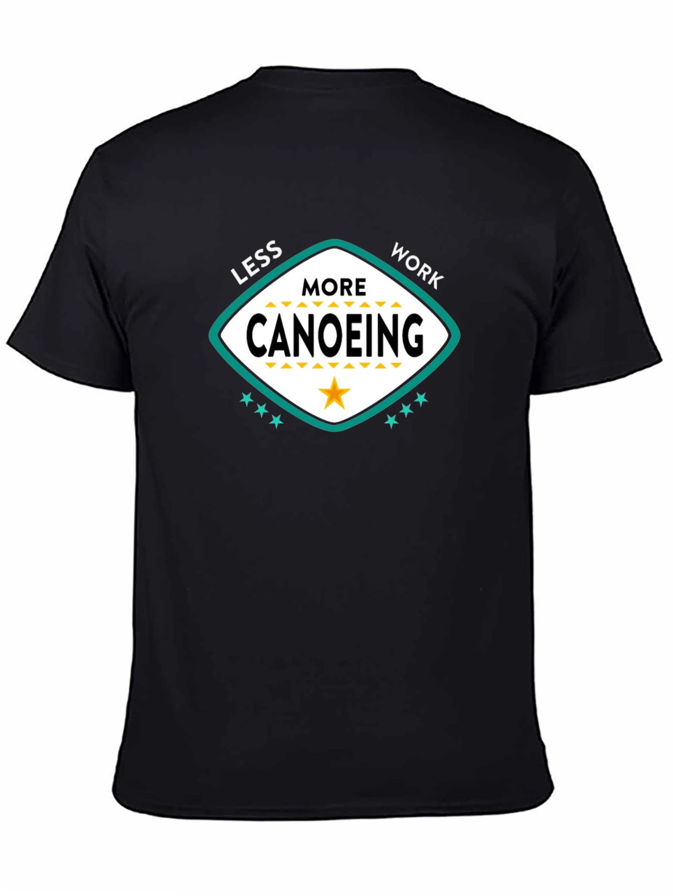 Black Less Work More Canoeing T-Shirt - Unisex view 4