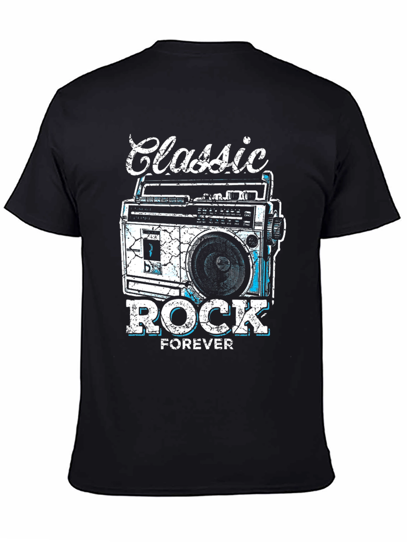 Black Classic Rock Forever Tee - Retro Boombox Graphic view 4