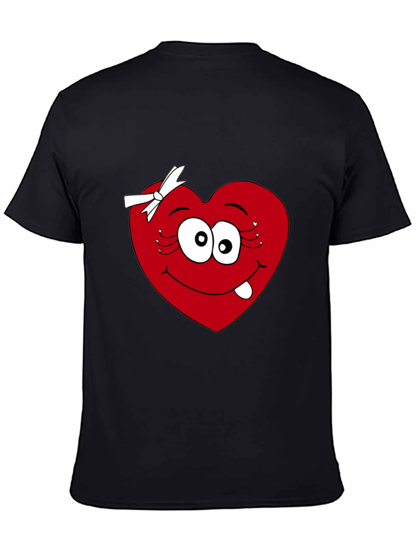 Black Funny Heart Face Black T-Shirt view 4