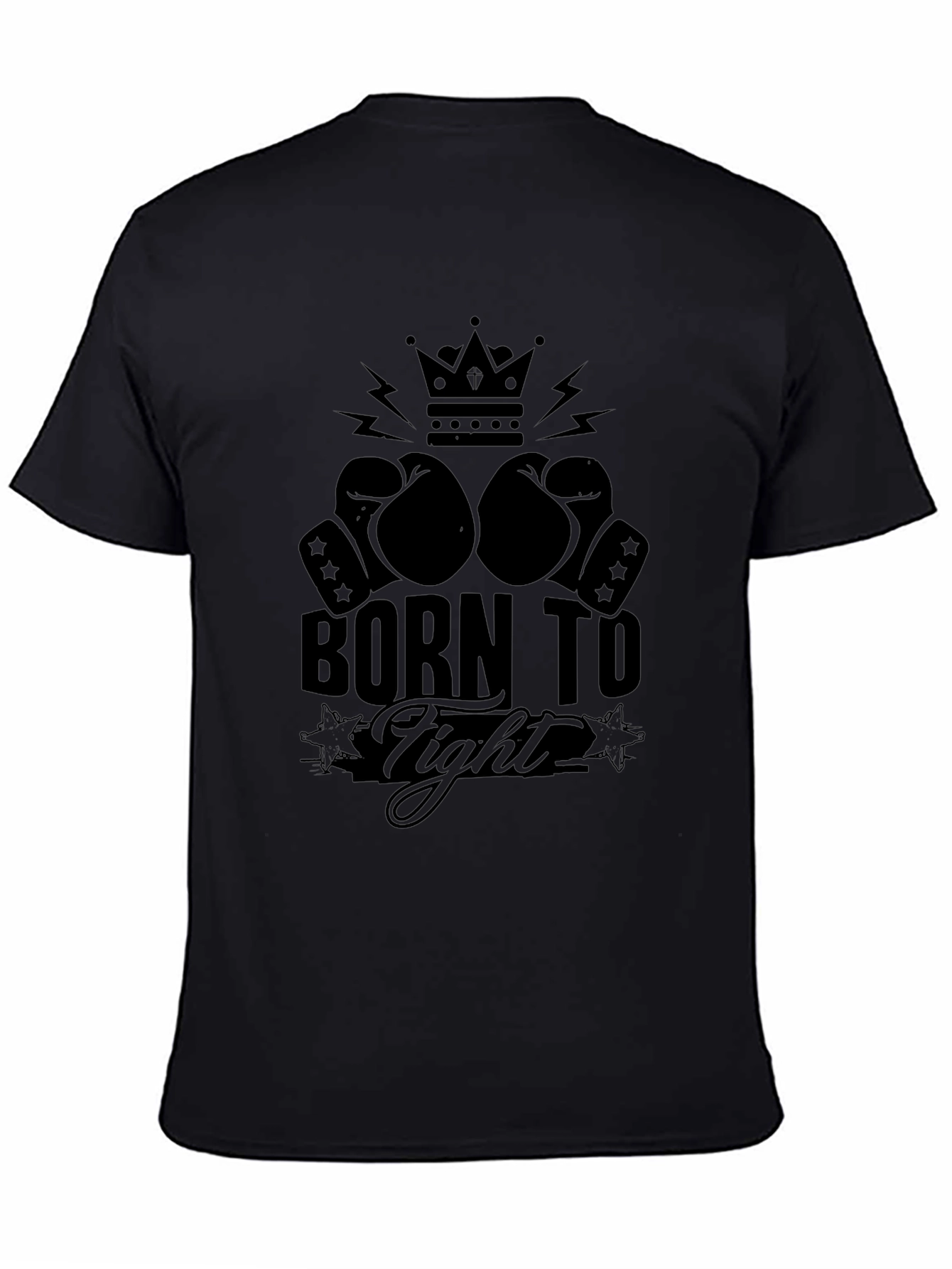 Black Born To Fight T-Shirt, Boxing Gloves Crown Graphic Tee view 4