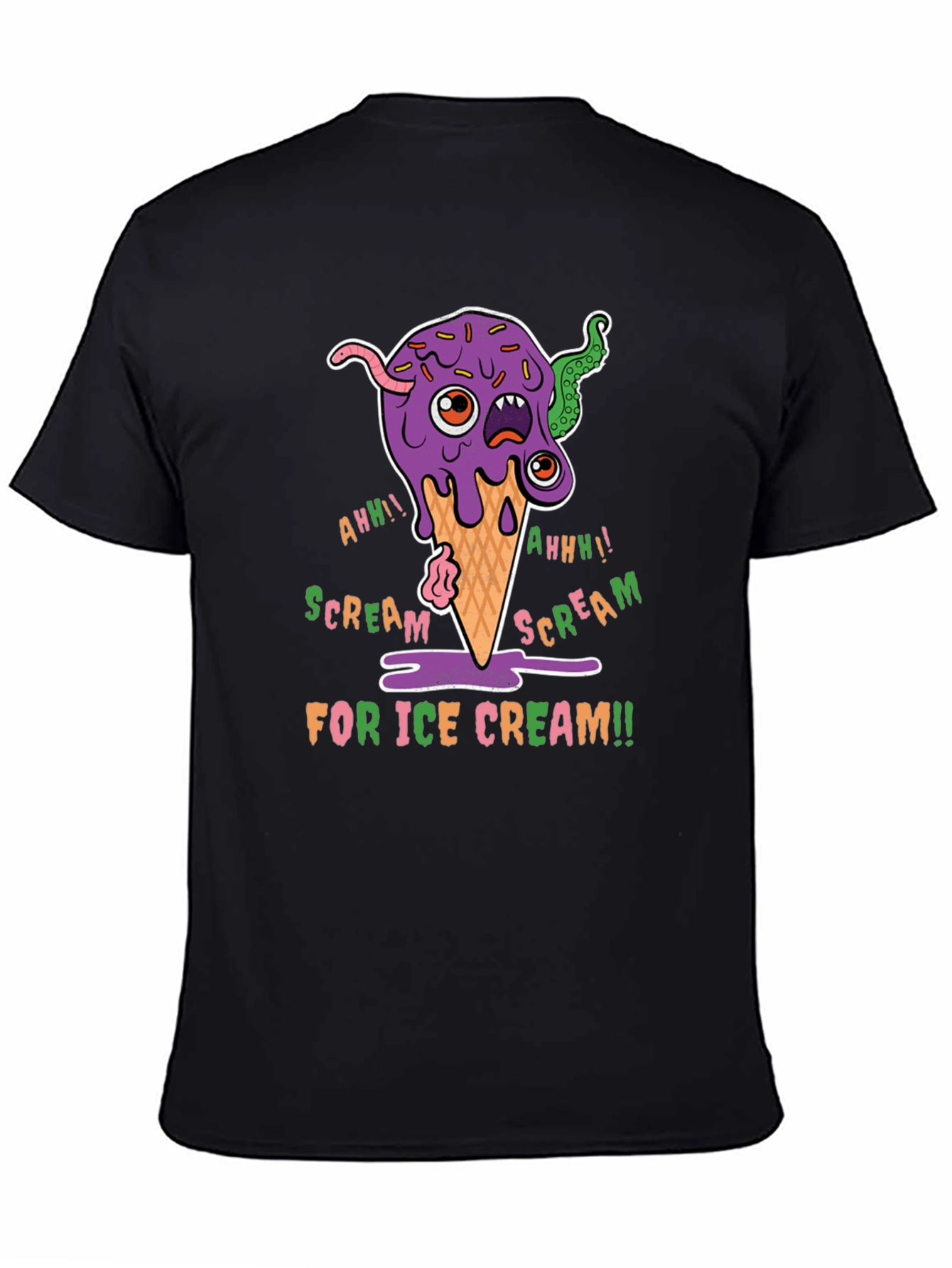 Black Scream for Ice Cream Graphic Tee - Fun Creepy Cartoon Design view 4