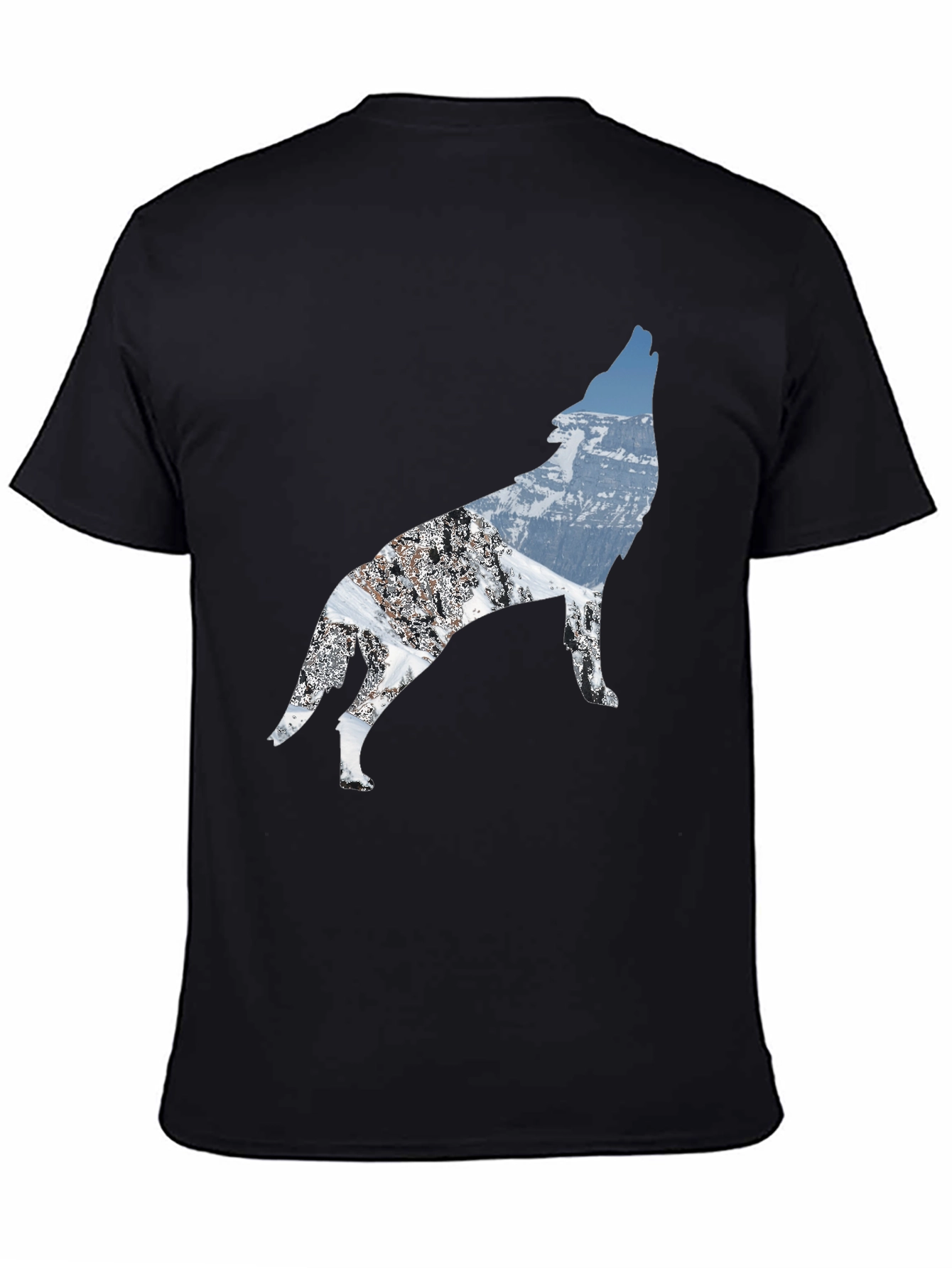 Black Wolf Mountain Scene Black T-Shirt view 4