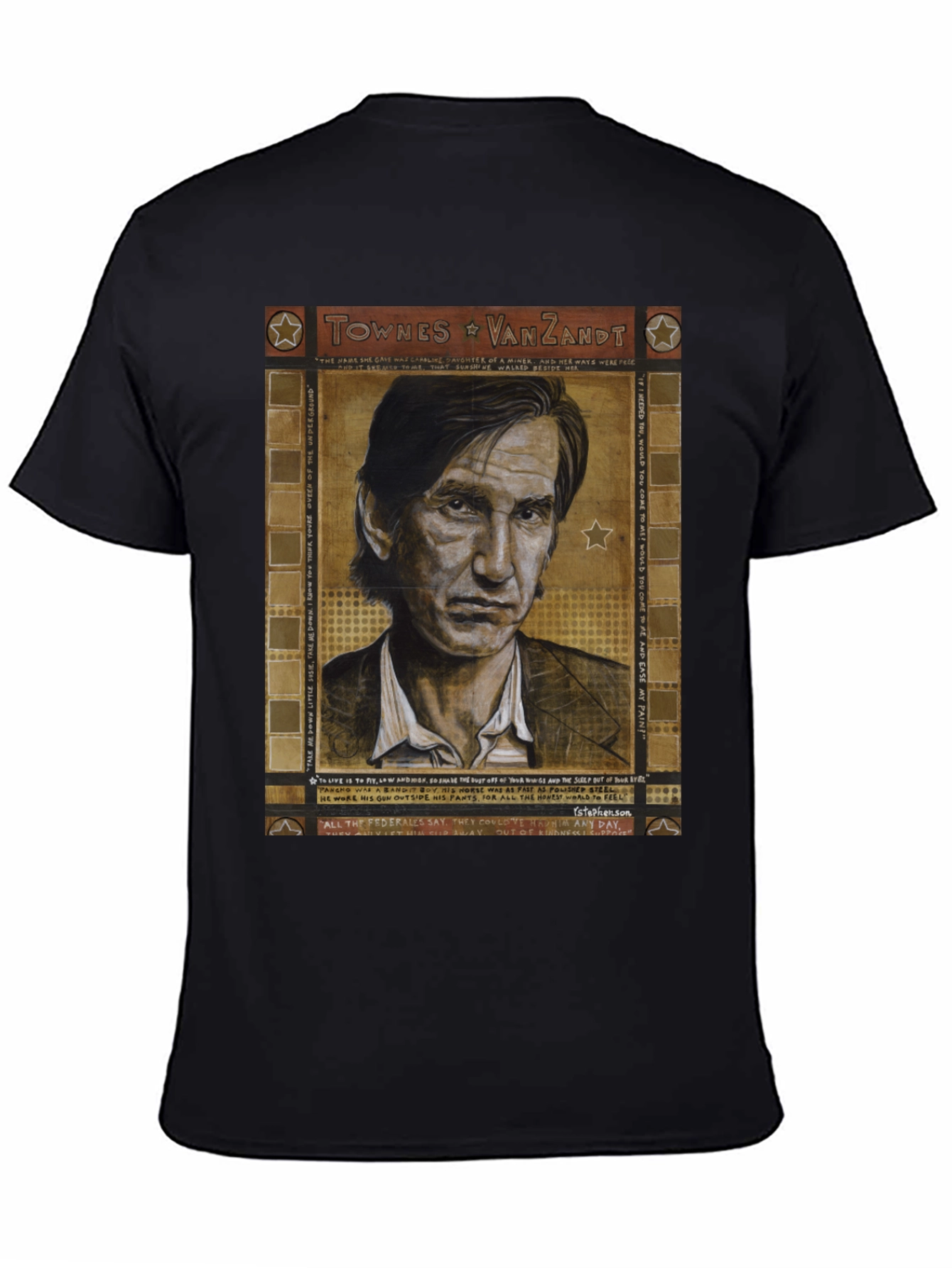 Black Townes Van Zandt Portrait Graphic T-Shirt view 4