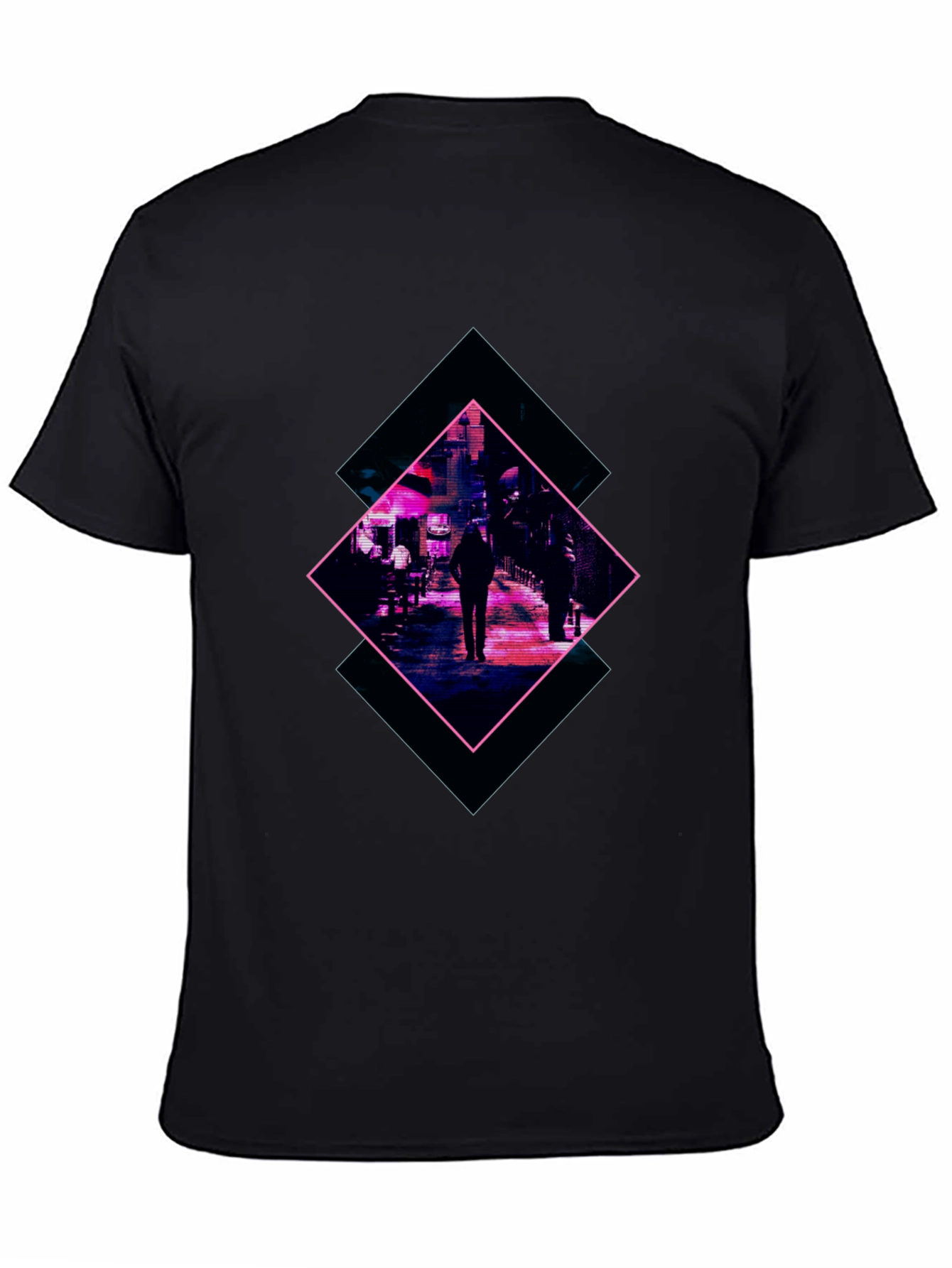 Black Cyberpunk Street Scene Graphic Tee - Black view 4