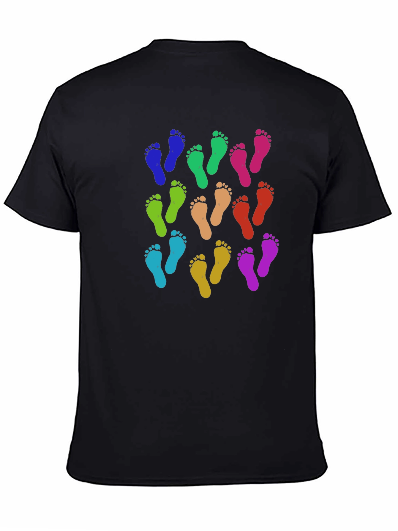 Black Colorful Footprints Tee - Funky Pattern Black T-Shirt view 4