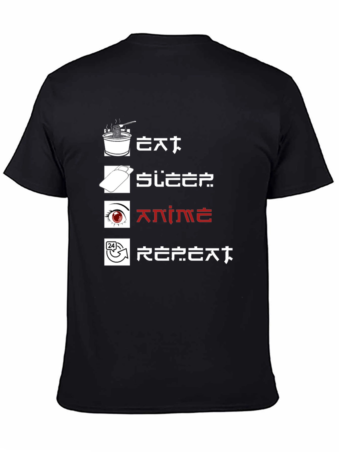 Black Eat Sleep Anime Repeat Graphic Tee view 4