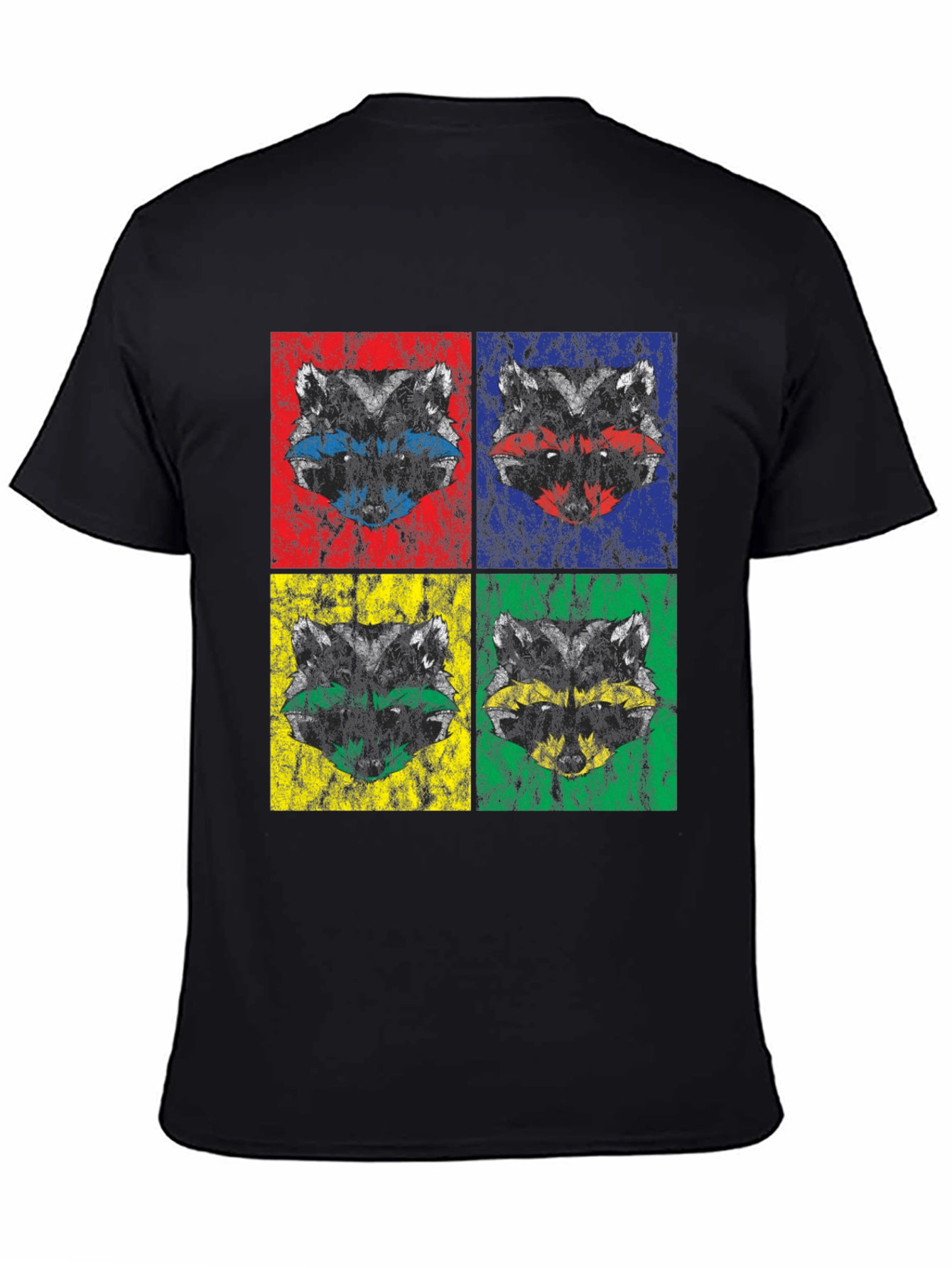 Black Retro Raccoon Pop Art Graphic T-Shirt view 4