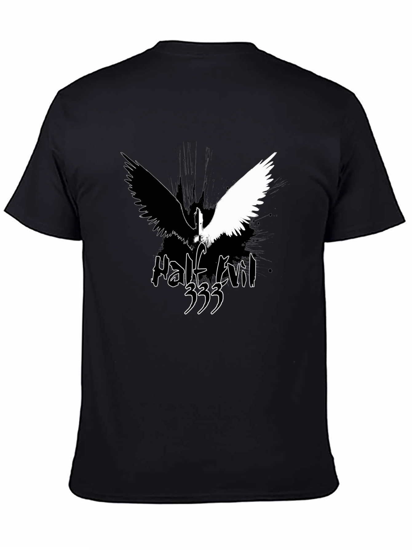 Black Half Evil Angel Wings Black T-Shirt view 4