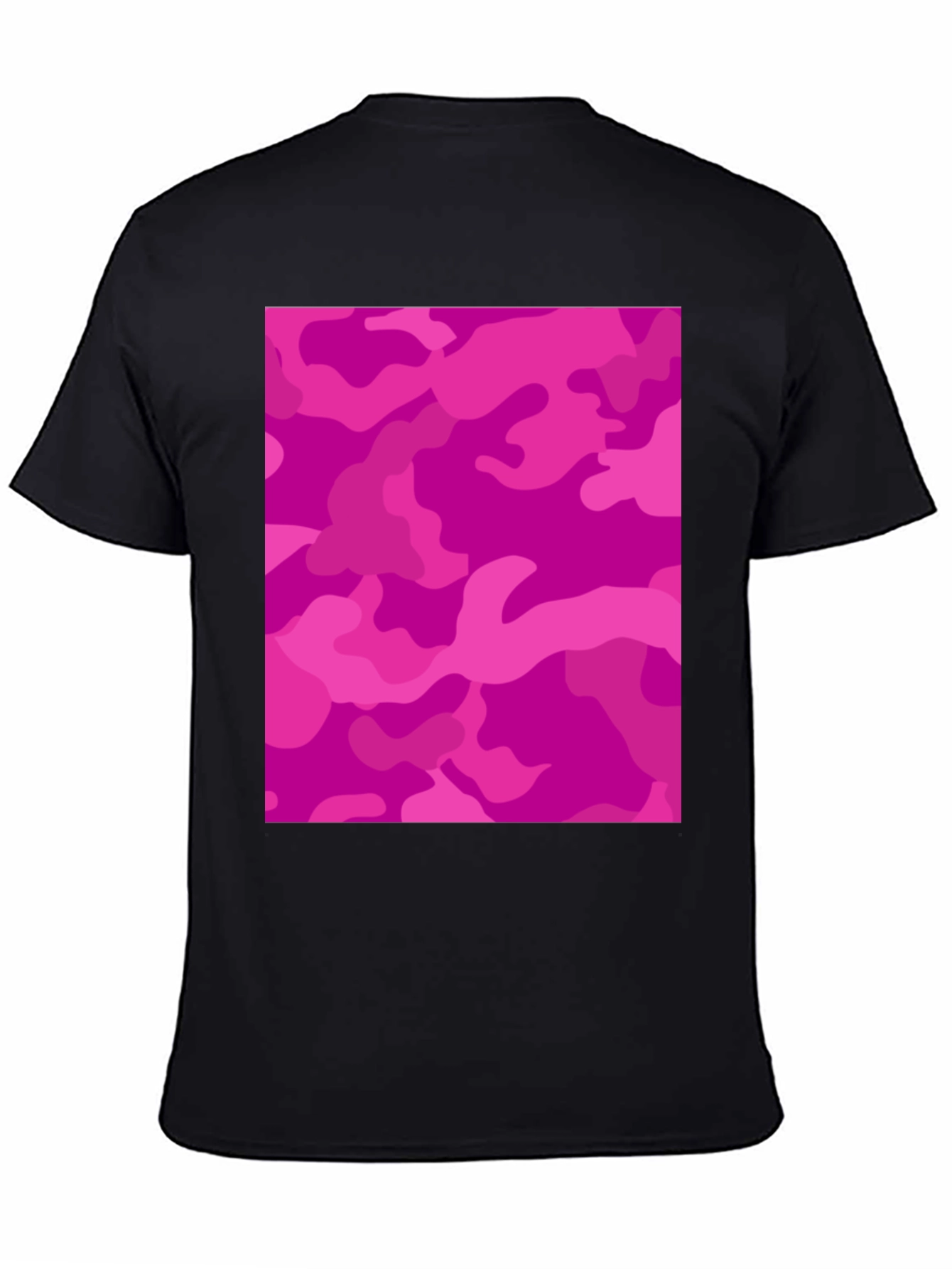 Black Pink Camo Print Black Crew Neck T-Shirt view 4