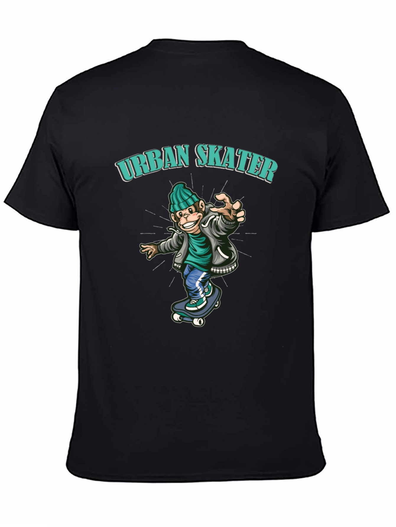 Black Urban Skater Monkey Graphic Tee view 4