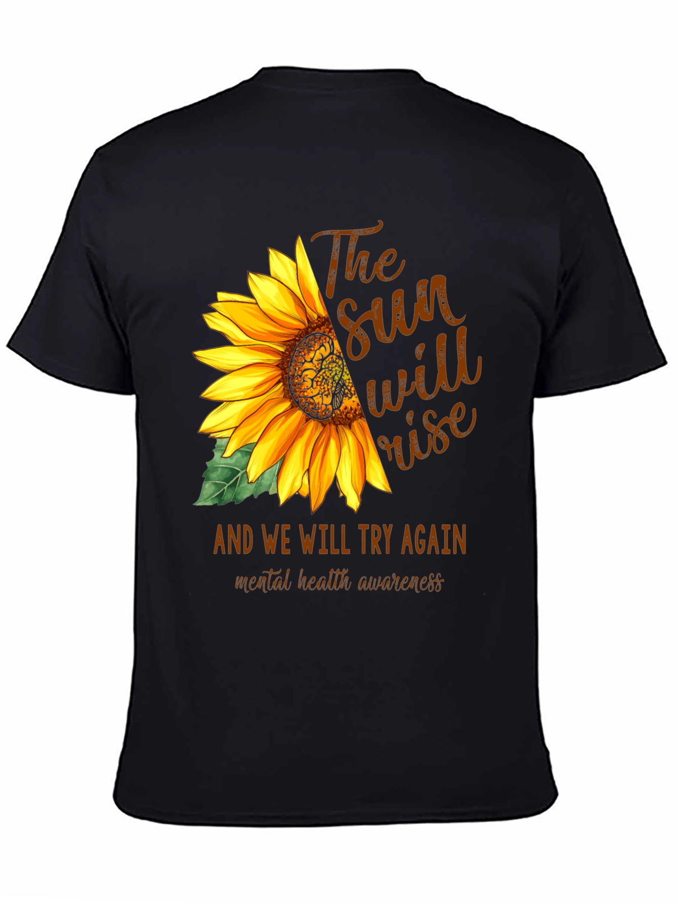 Black Sunflower Mental Health Awareness Graphic Tee view 4