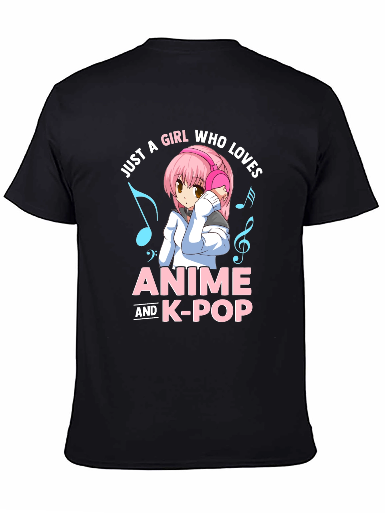 Black Anime & K-Pop Lover T-Shirt - Kawaii Girl Design view 4