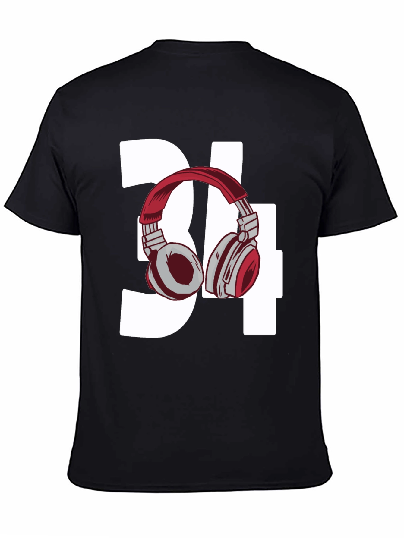 Black Stylish Number 34 Headphones Graphic Tee view 4