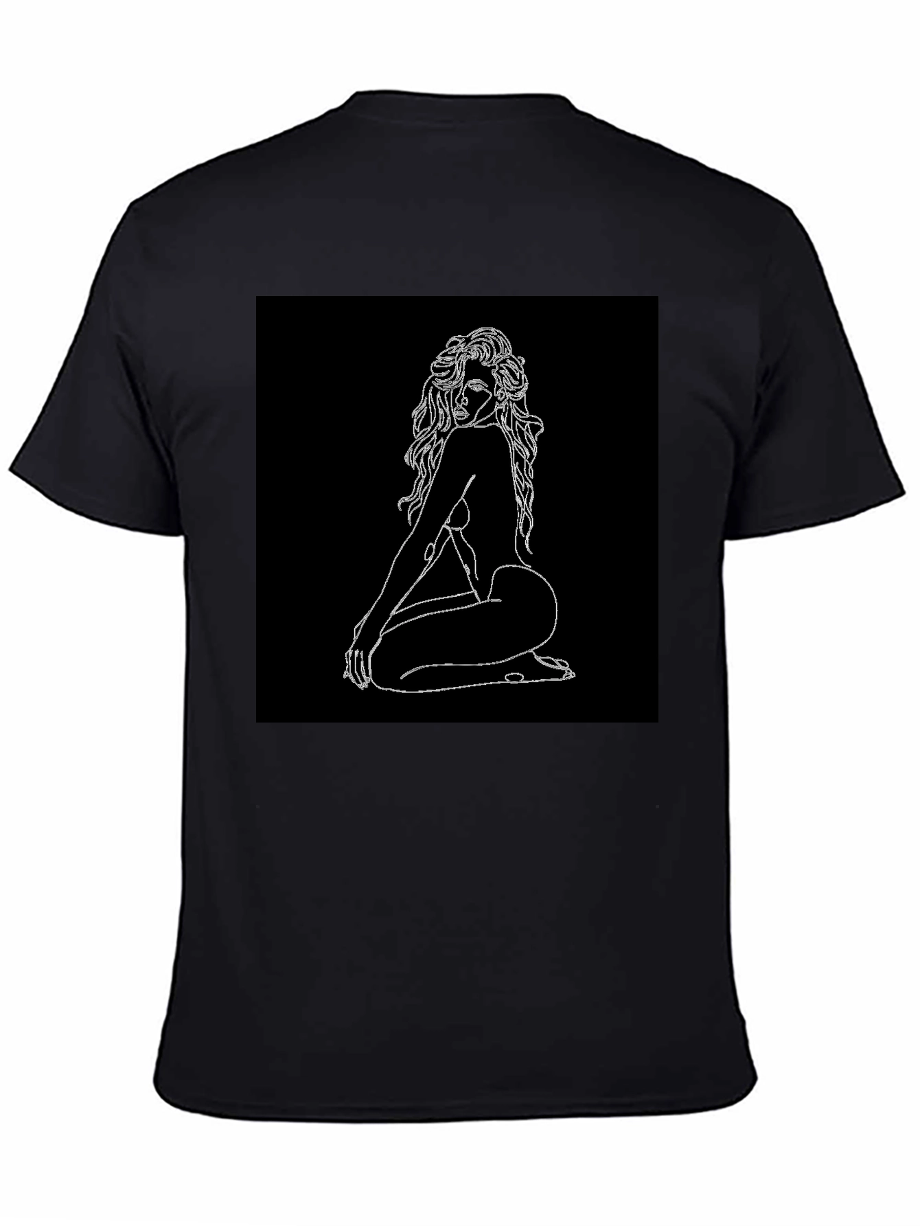 Black Black T-Shirt with Line Art Woman Graphic view 4