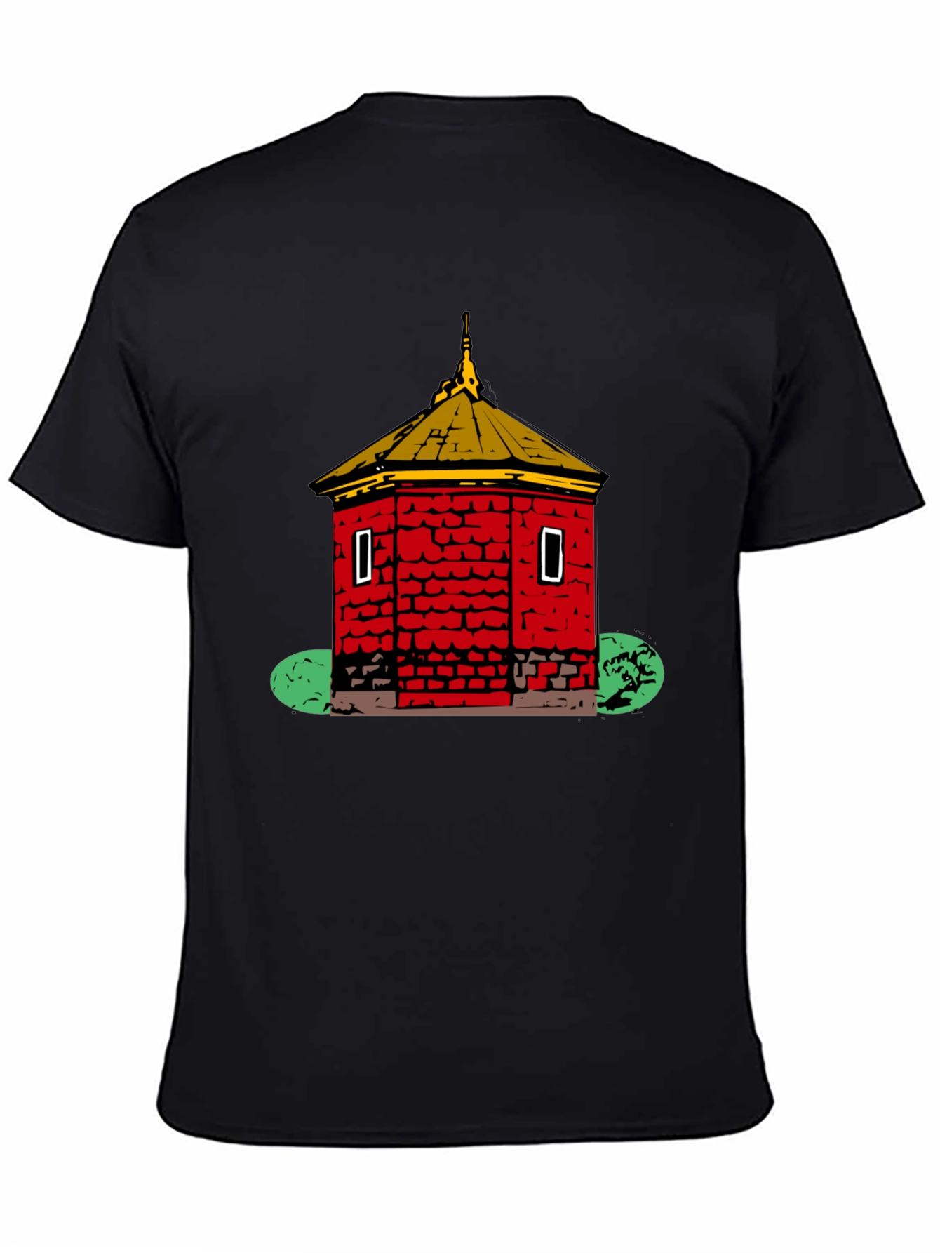 Black Red Brick Building Graphic Black T-Shirt view 4