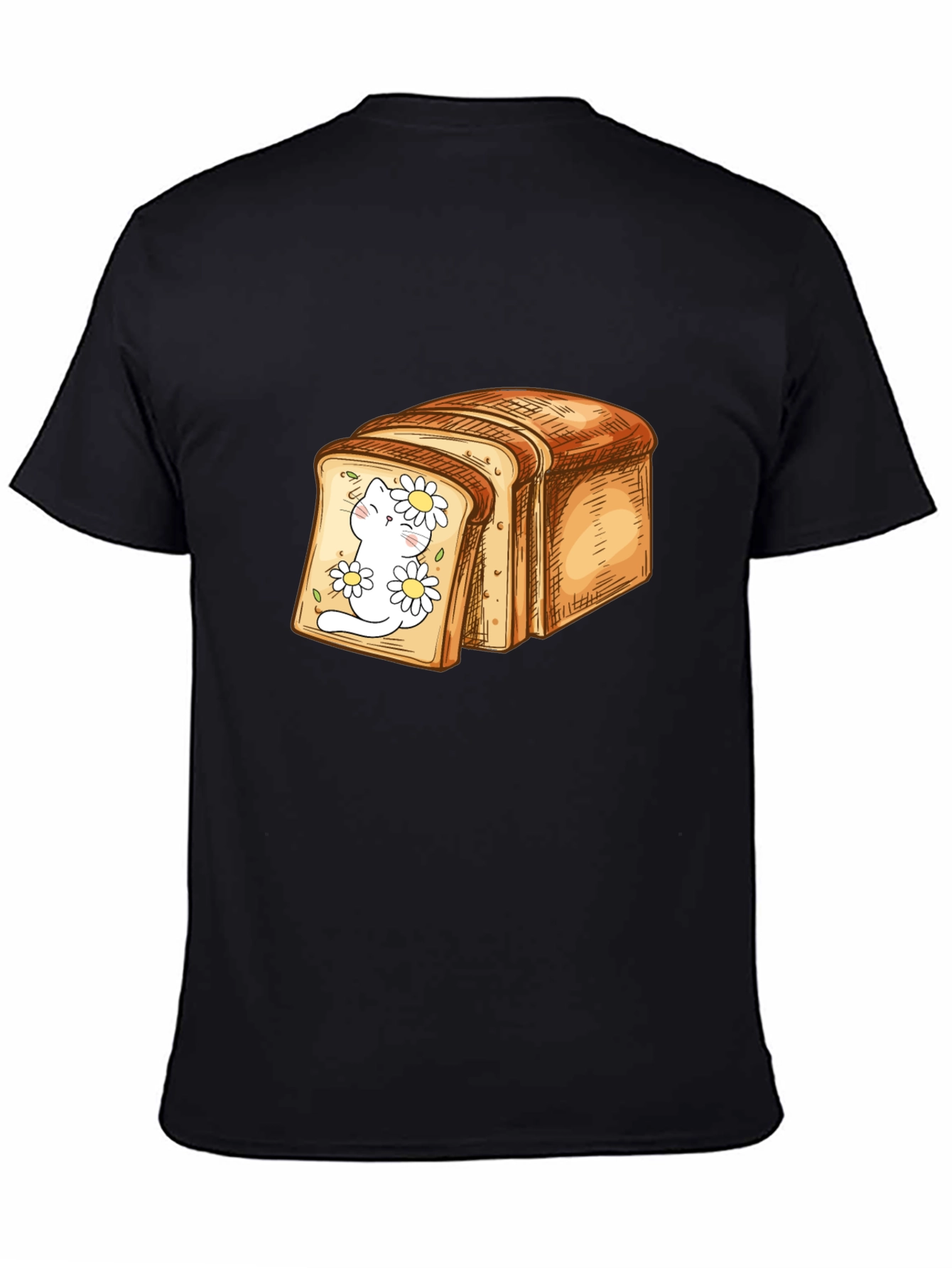 Black Cute Cat in Bread Slice Graphic T-Shirt view 4