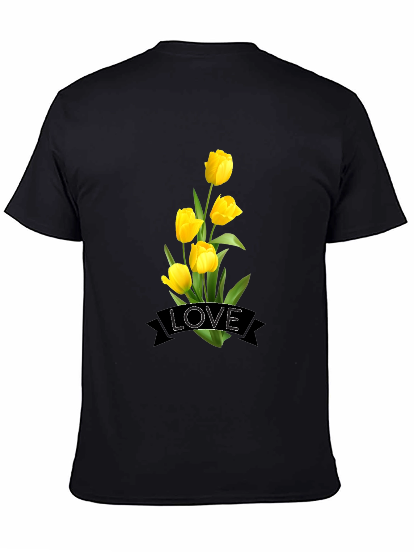 Black Love Tulips Graphic Black T-Shirt view 4