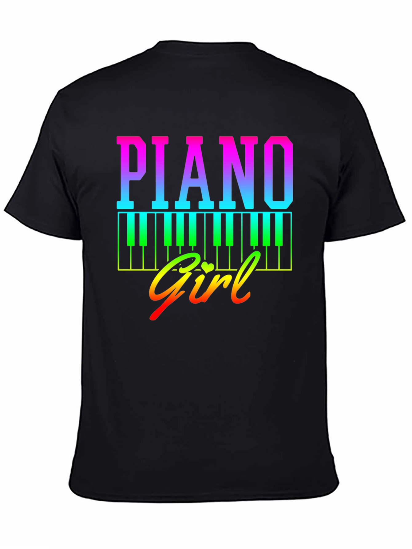 Black Piano Girl Rainbow Graphic Tee - Musician's Shirt view 4