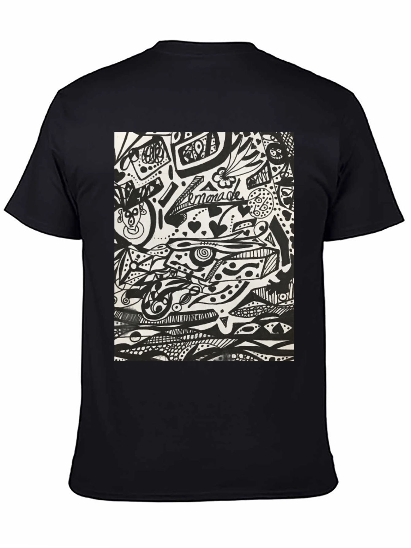 Black Abstract Doodle Art Black T-Shirt - Unique Graphic Tee view 4