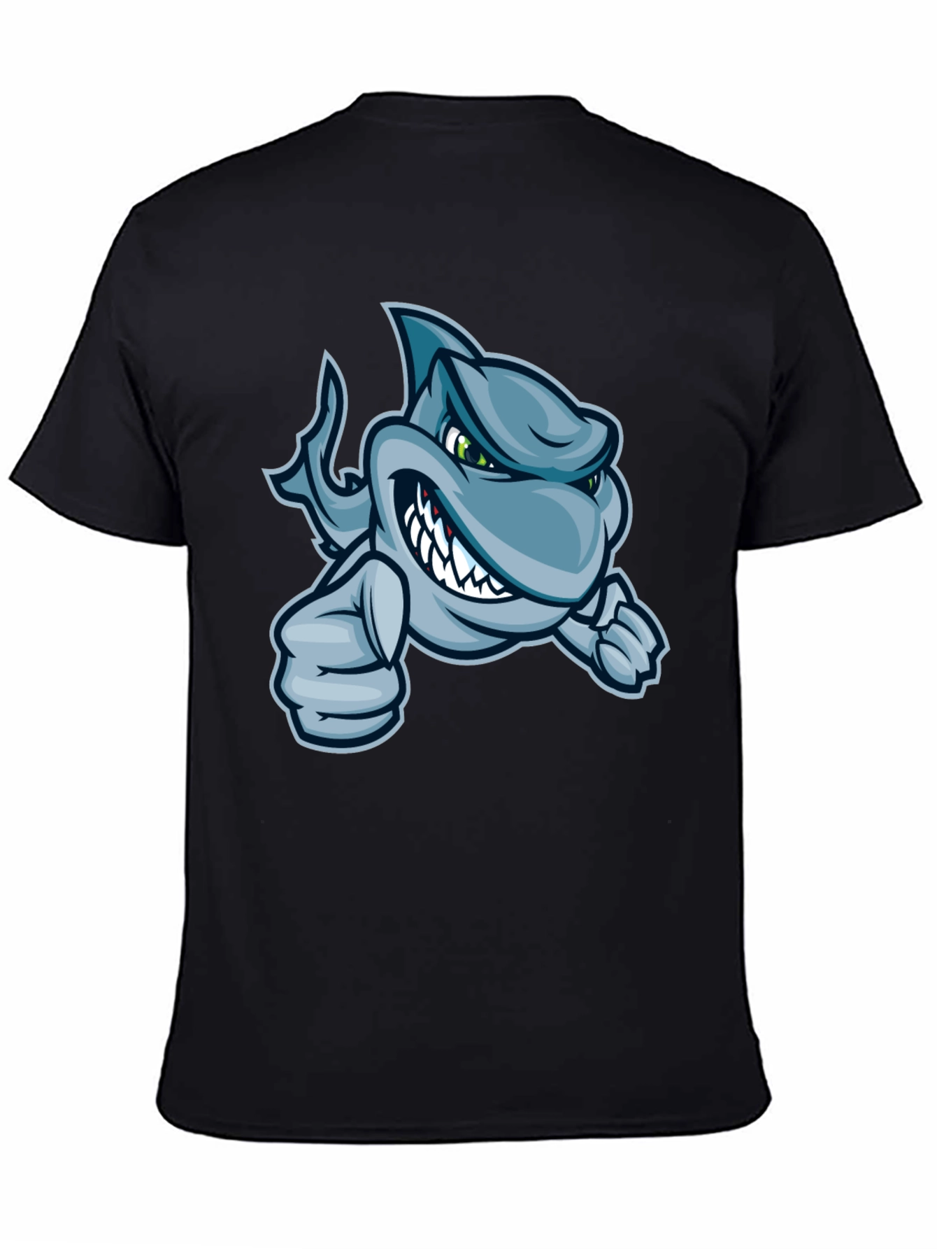 Black Cool Cartoon Shark Graphic T-Shirt view 4