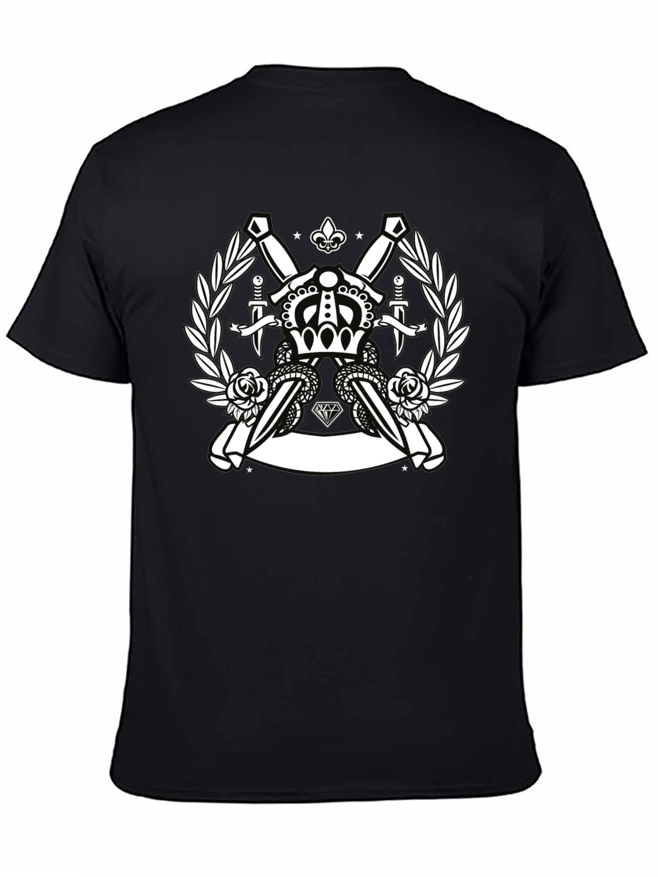 Black Crown & Swords Black Graphic T-Shirt view 4
