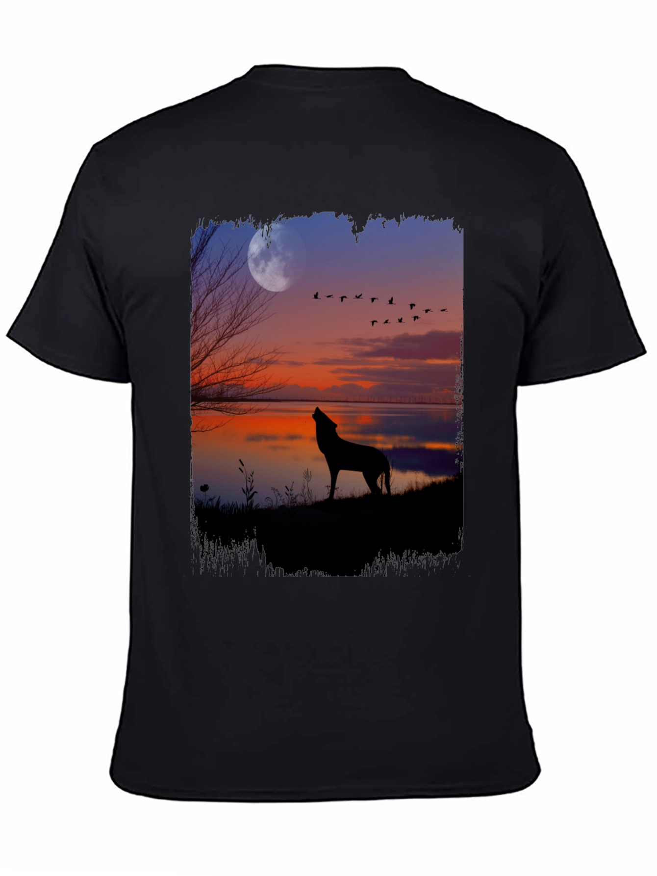 Black Wolf Howling at Moon Graphic Tee - Black view 4