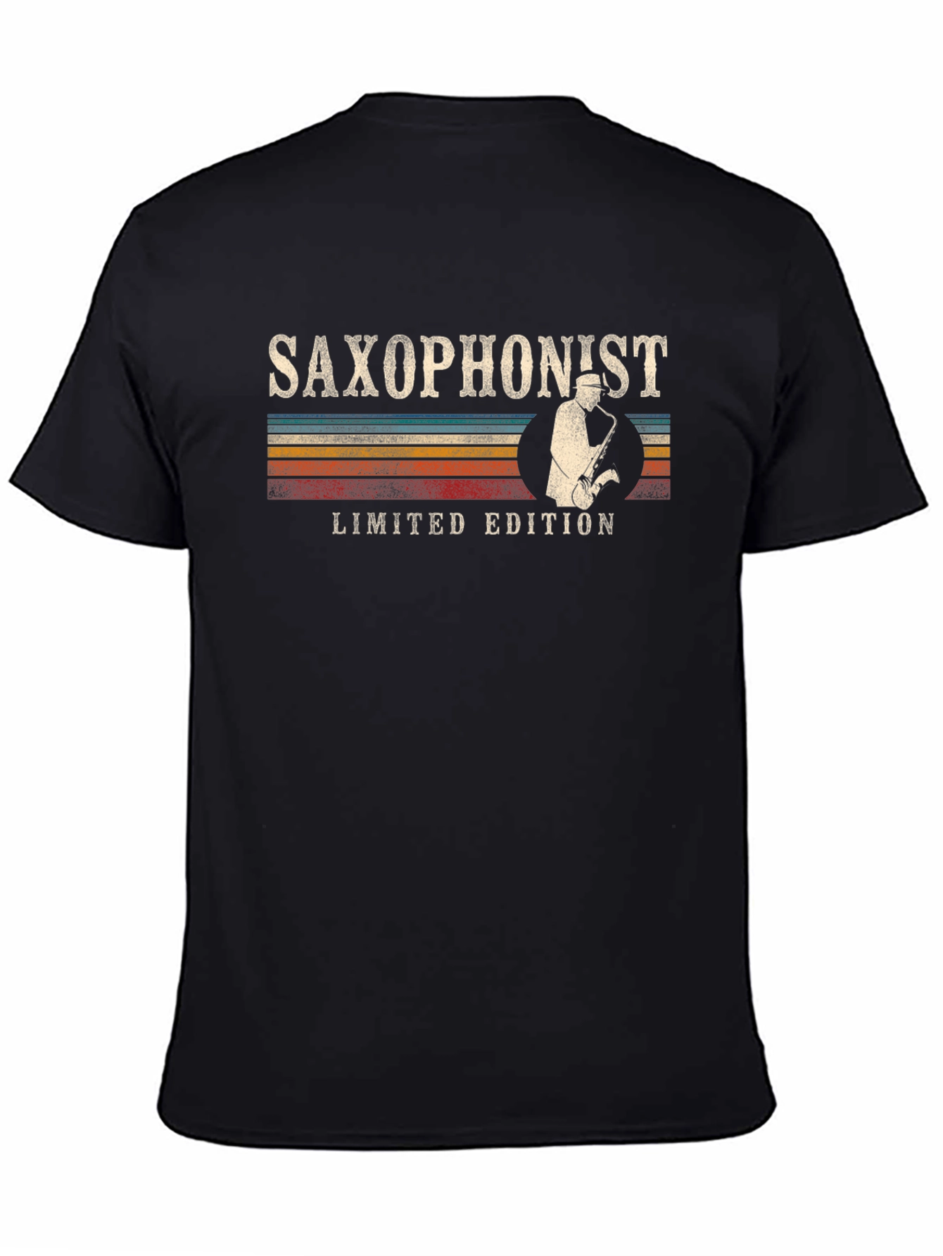 Black Vintage Saxophonist Limited Edition Black T-Shirt view 4