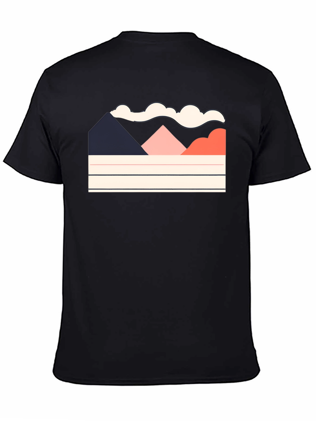 Black Geometric Mountain Scene Black Tee view 4