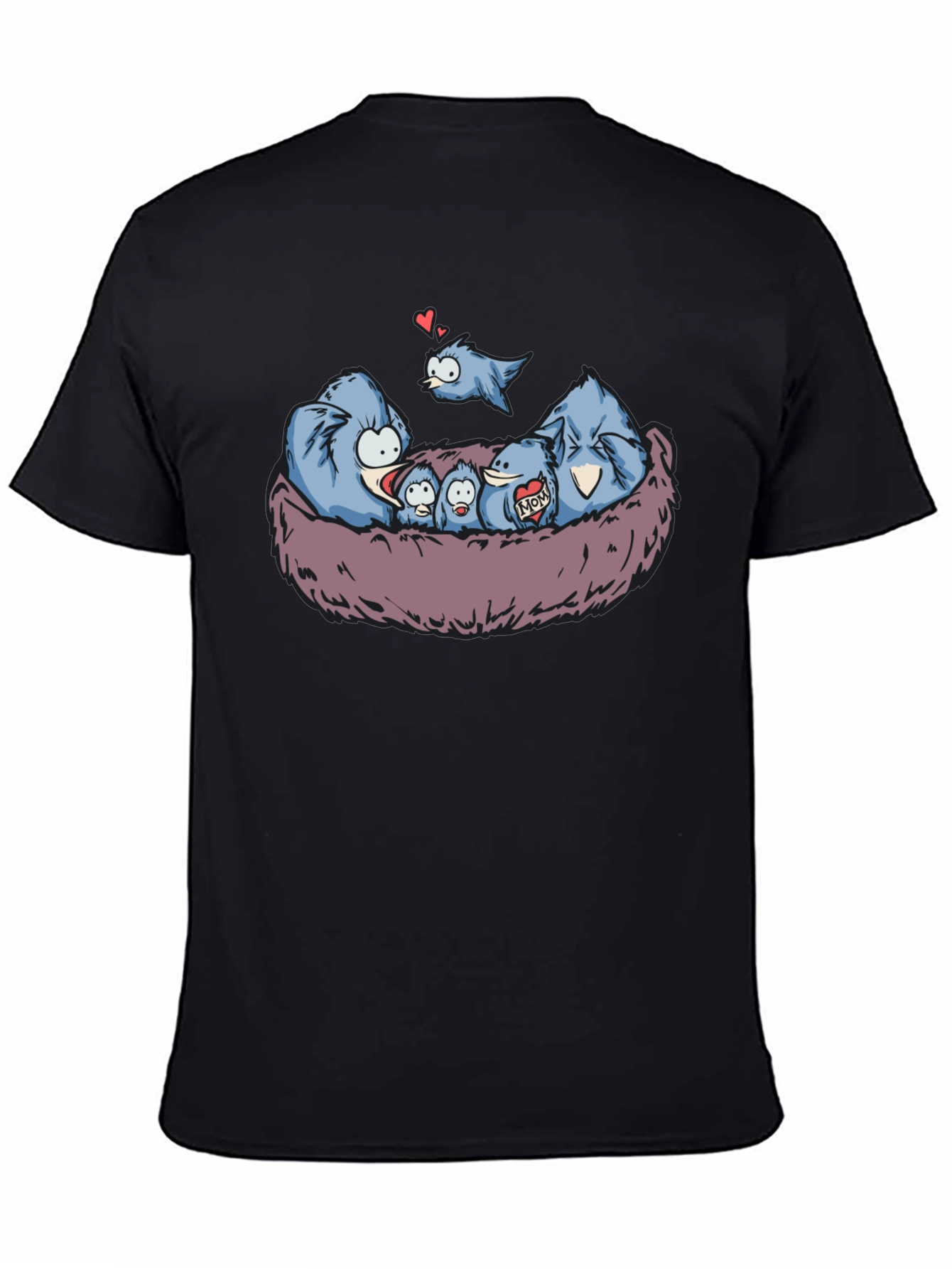 Black Cute Birds Family Nest T-Shirt view 4