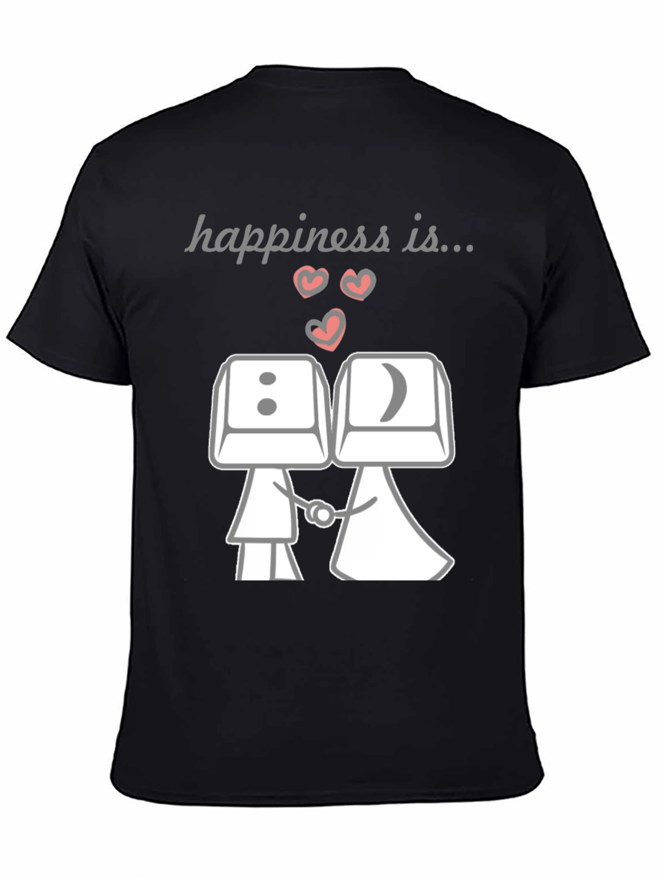 Black Happiness Is...Keyboard Key Couple T-Shirt view 4