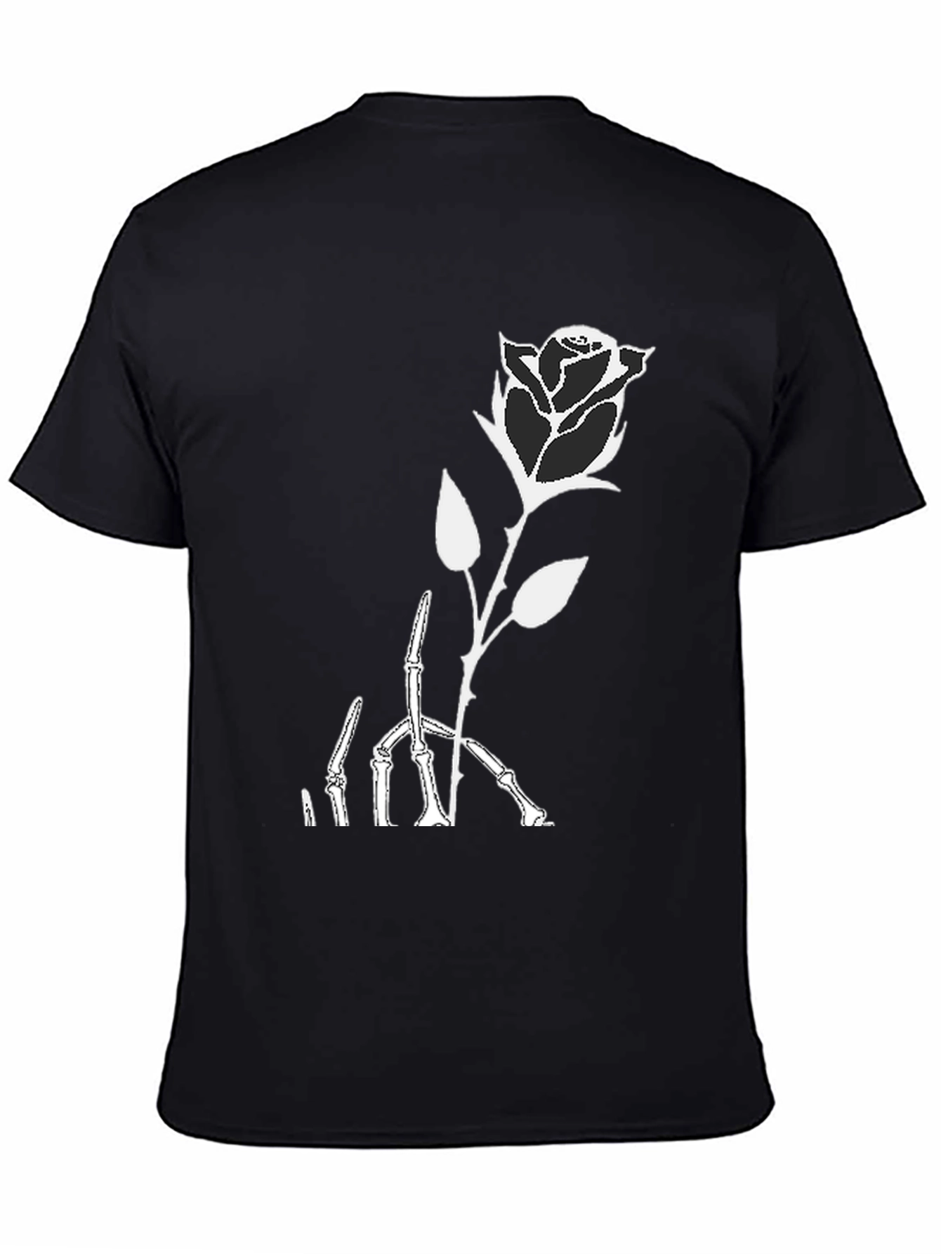 Black Rose Skeleton Graphic Print Black T-Shirt view 4