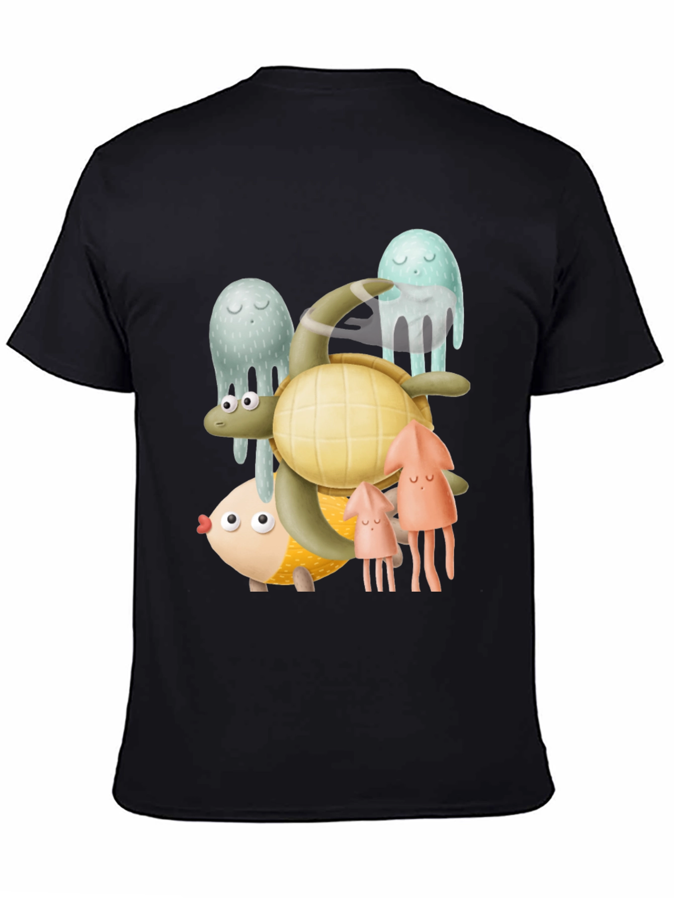 Black Sea Life Graphic Tee - Black Cotton T-Shirt view 4