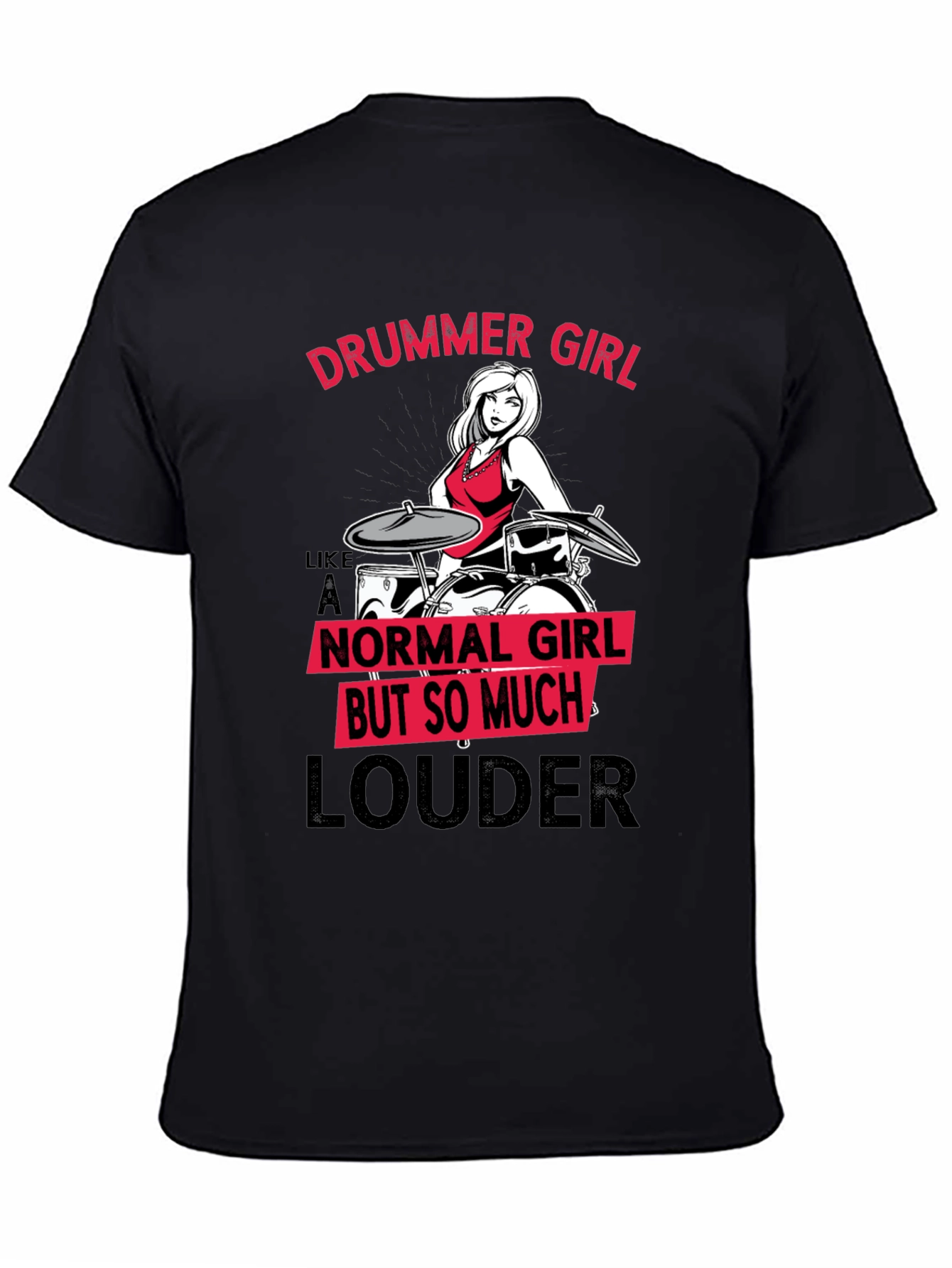 Black Drummer Girl T-Shirt - Funny Music Lover Tee view 4