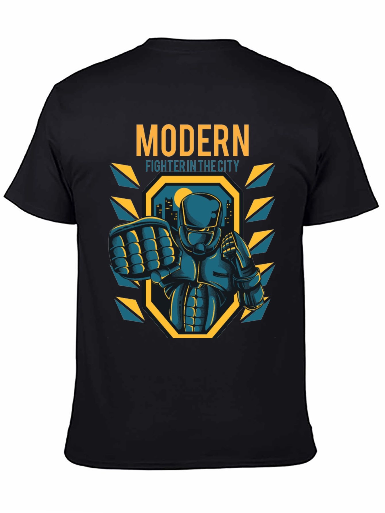 Black Modern Fighter City T-Shirt - Cool Graphic Tee view 4