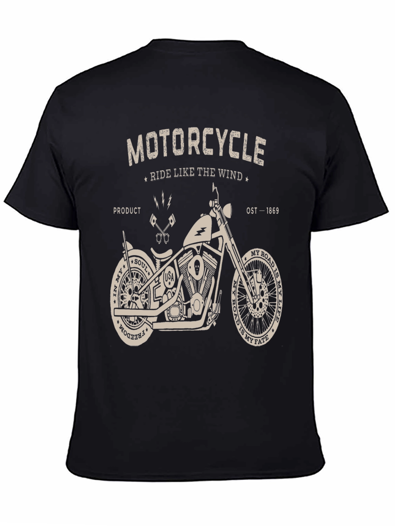 Black Motorcycle Ride Like The Wind Graphic T-Shirt view 4