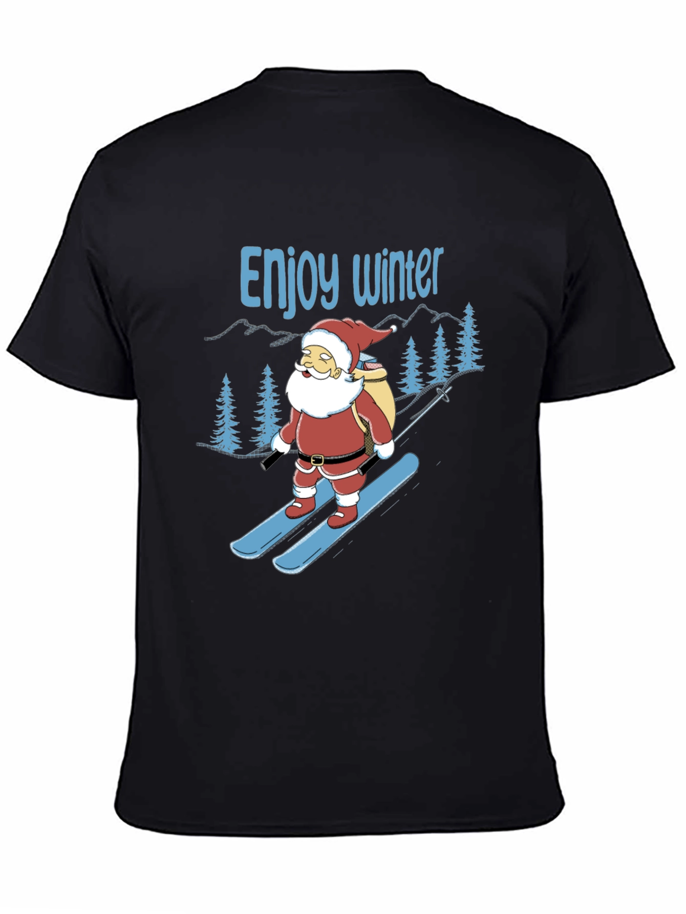 Black Enjoy Winter Santa Skiing Graphic Tee view 4