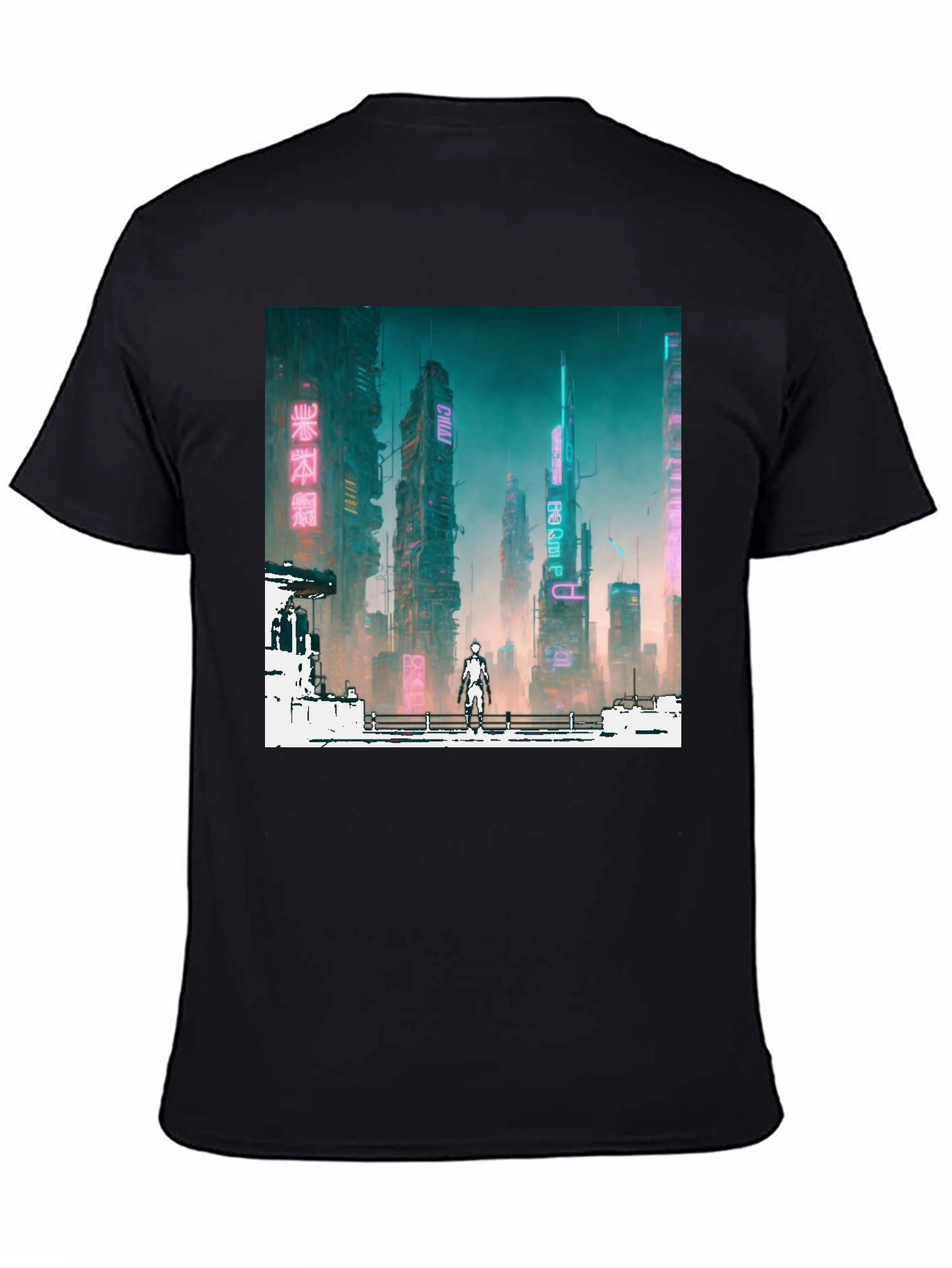 Black Cyberpunk Cityscape Graphic Tee - Futuristic Fashion view 4