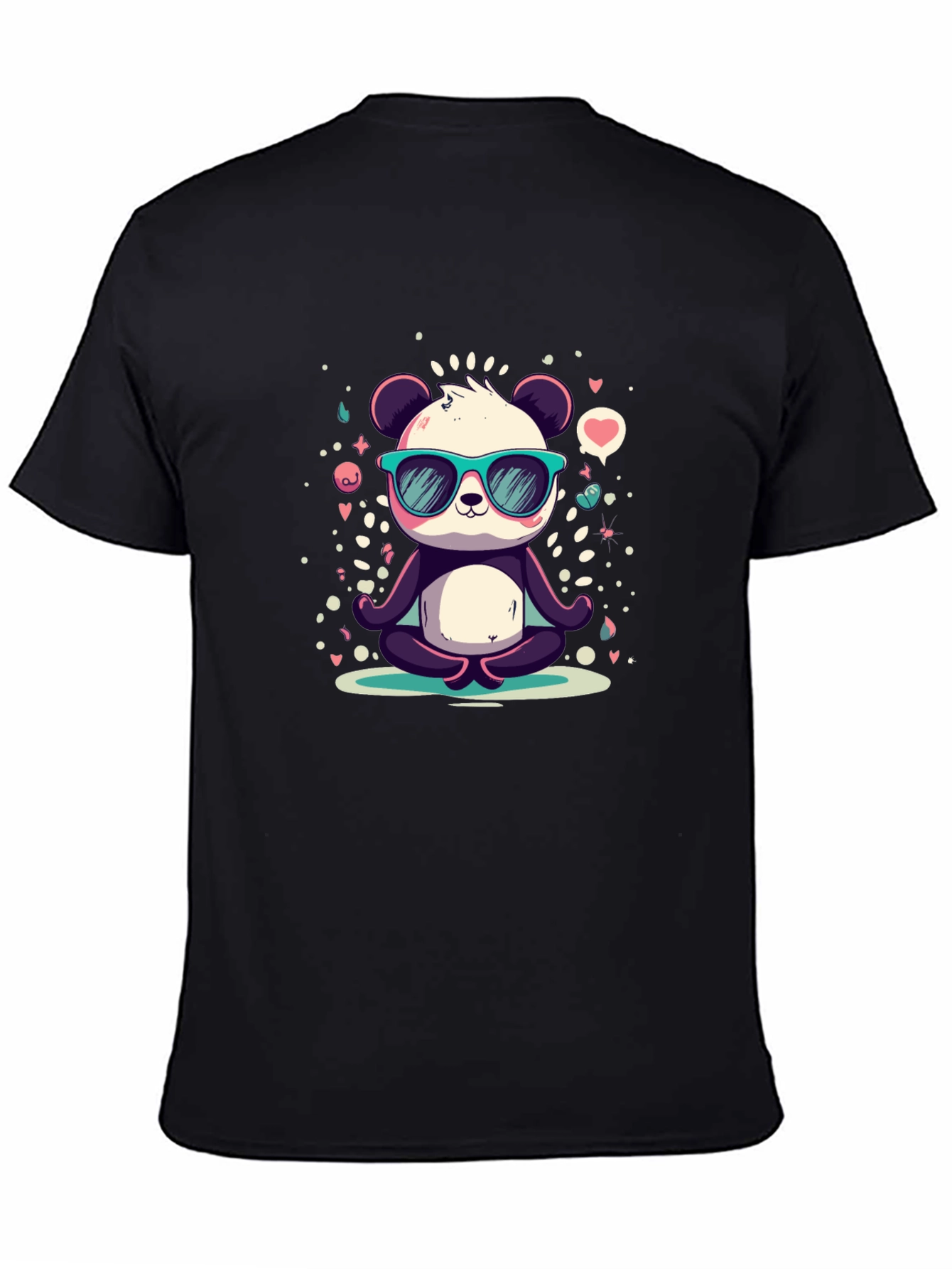Black Cool Panda Meditating T-Shirt view 4