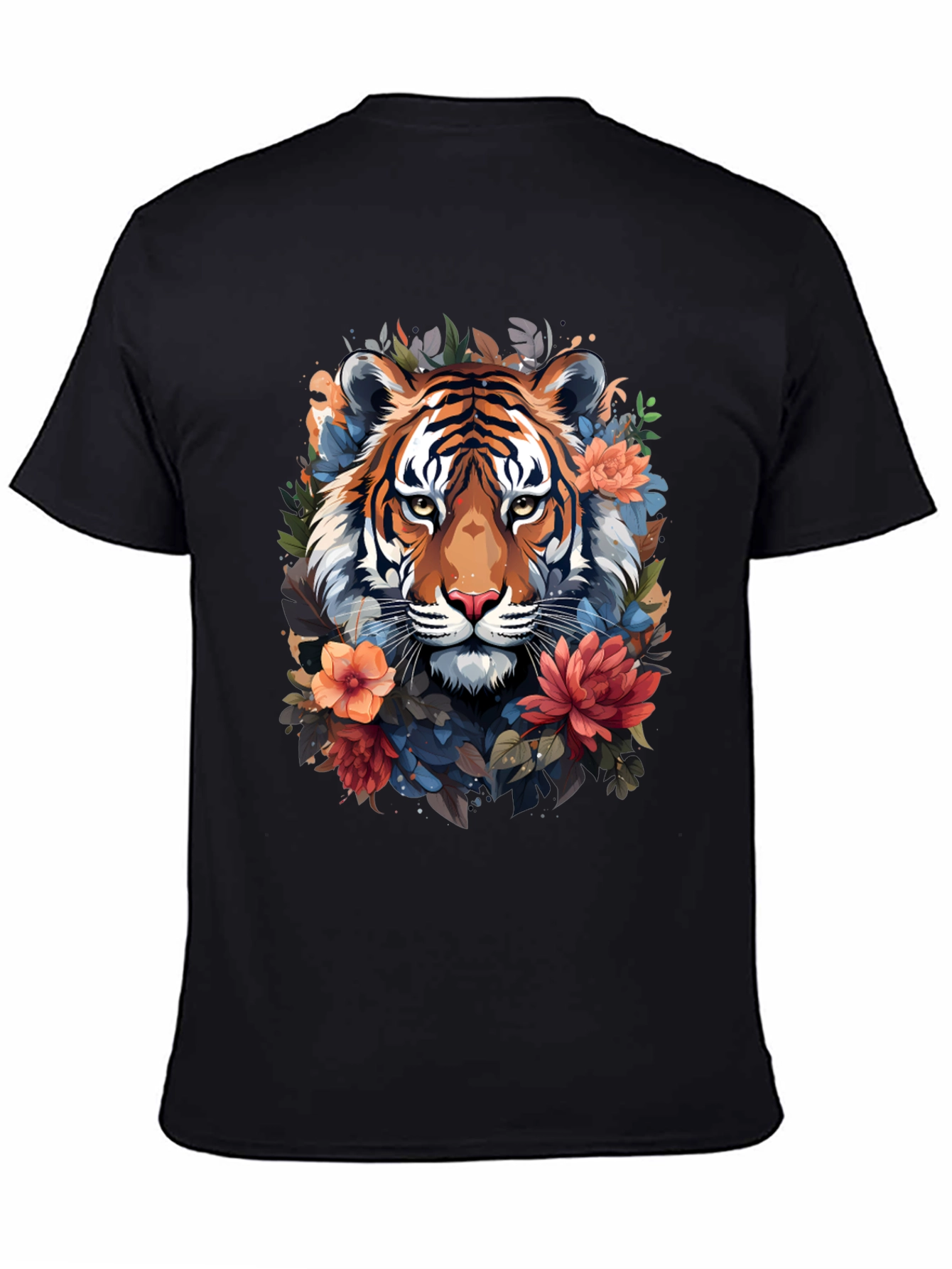 Black Floral Tiger Graphic Tee - Stylish Men's Black T-Shirt view 4