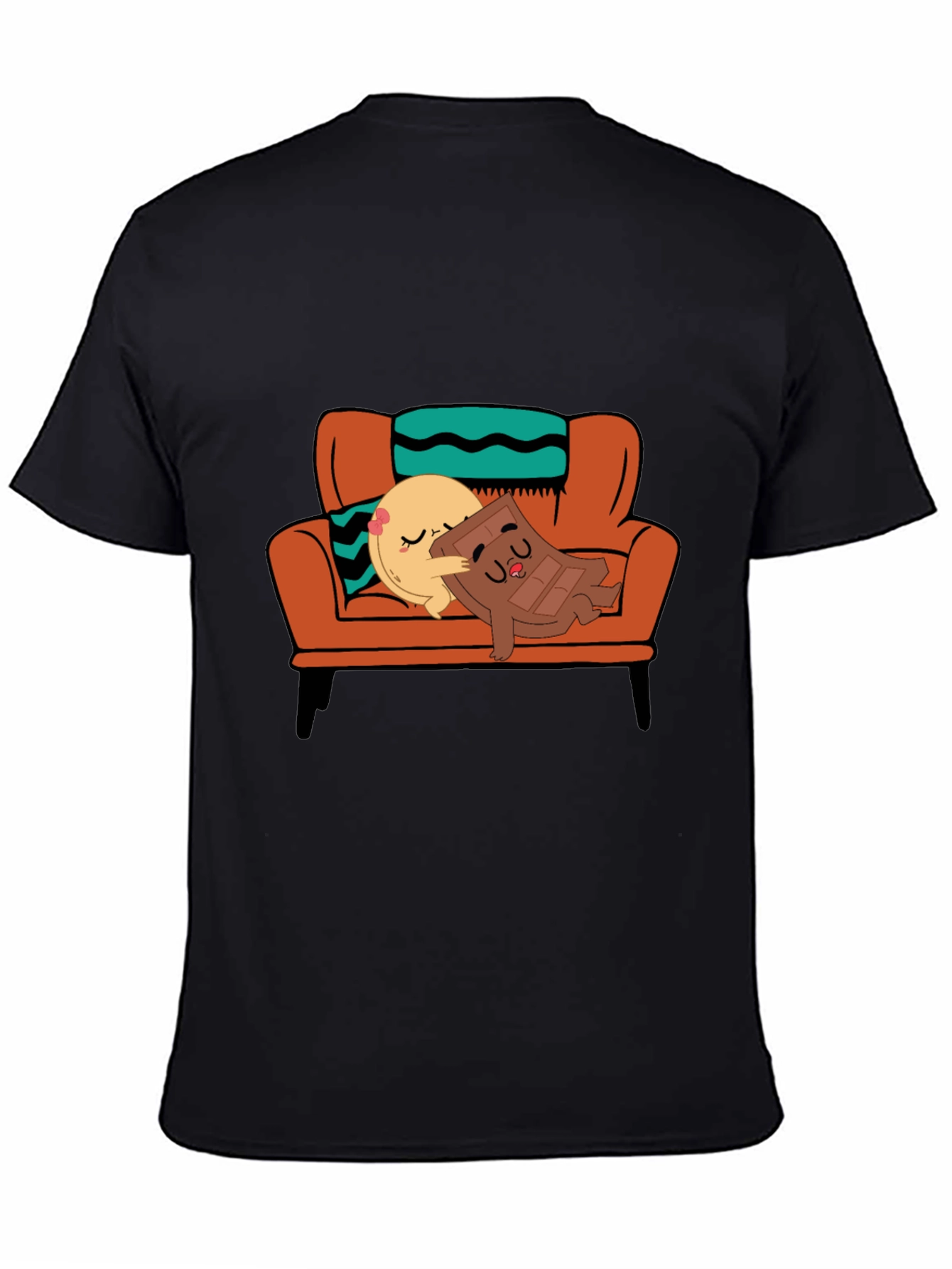 Black Cute Cartoon Foodie Relaxation T-Shirt view 4