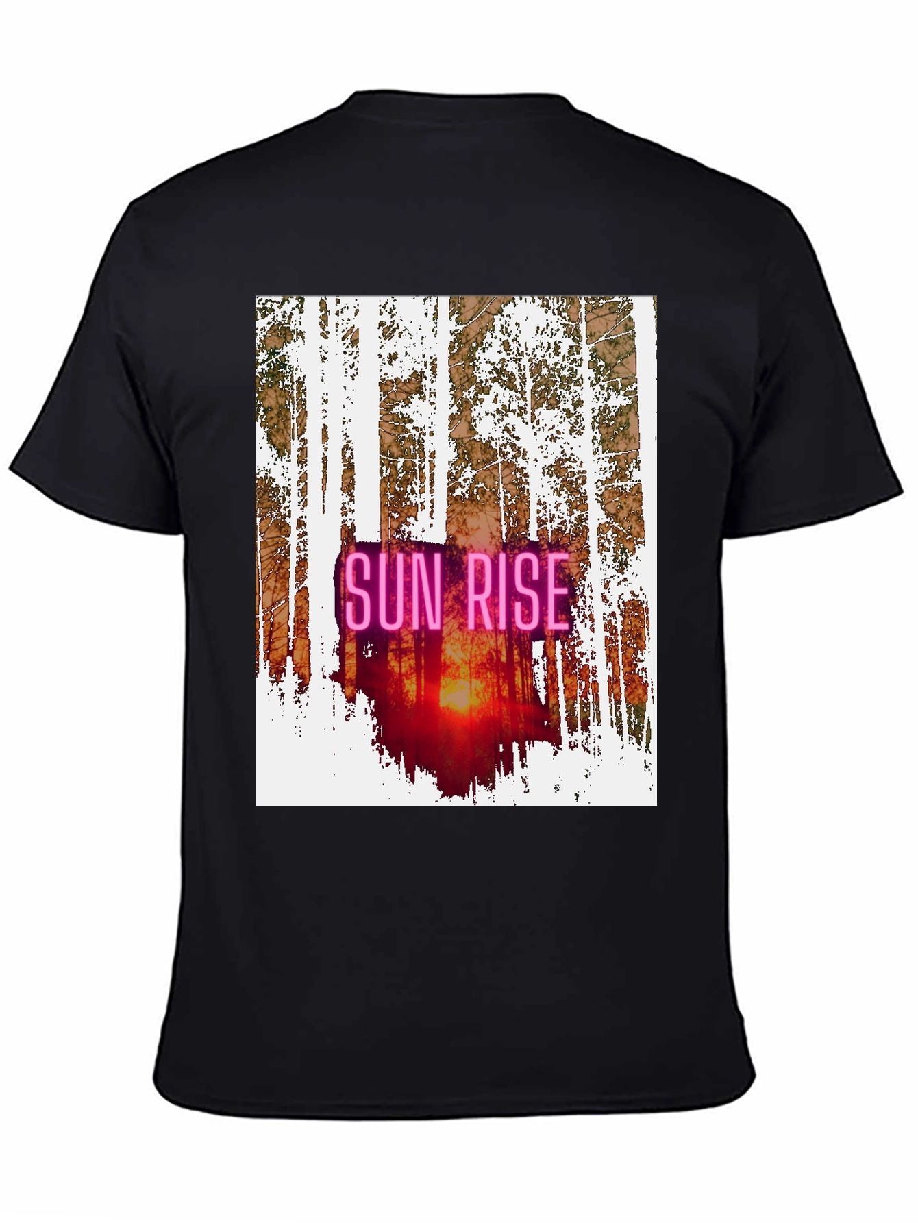Black Sunrise Forest Graphic Tee - Nature Inspired Black T-Shirt view 4