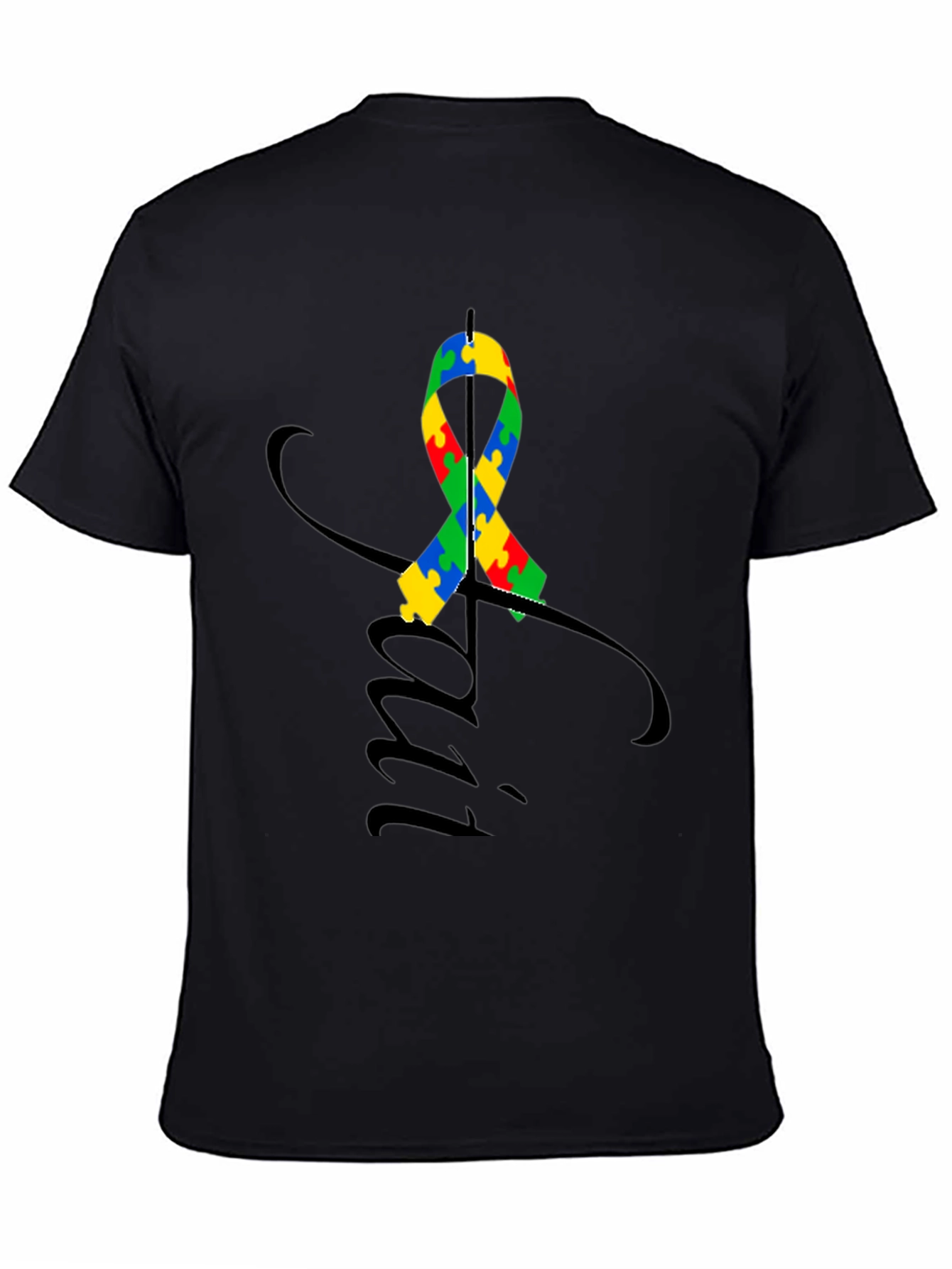 Black Autism Awareness Ribbon T-Shirt view 4
