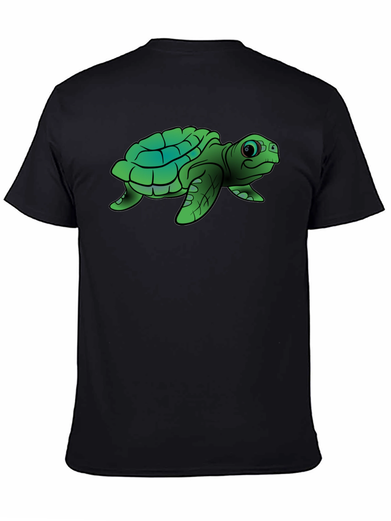 Black Cute Turtle Graphic Tee - Black Cotton T-Shirt view 4