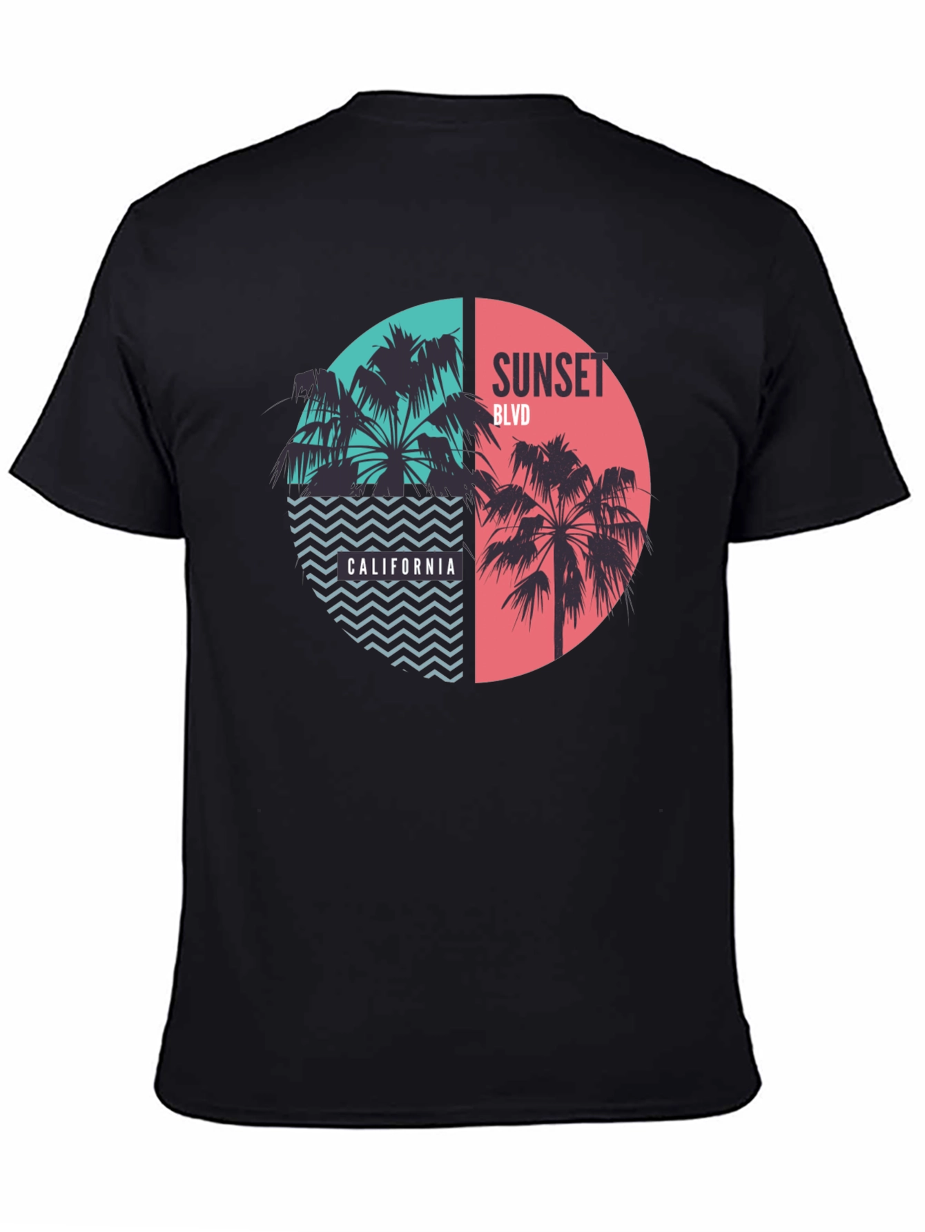 Black Sunset Blvd California Palm Tree Graphic Tee view 4