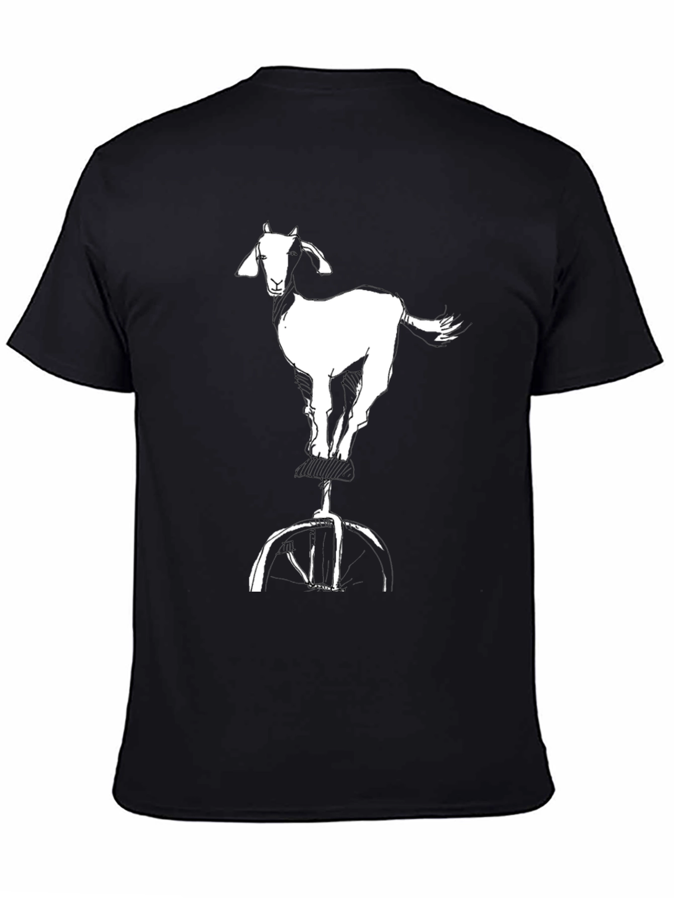 Black Goat on Unicycle Graphic Tee - Cool Casual Black T-Shirt view 4
