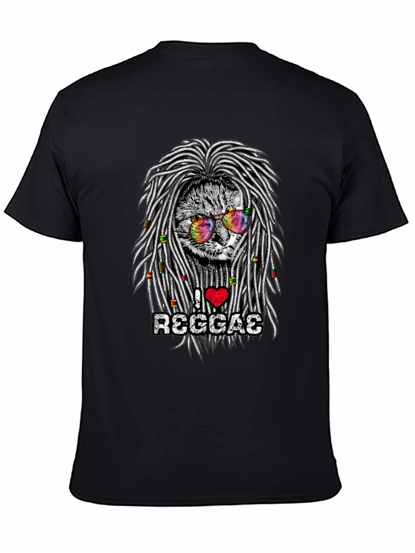 Black I Love Reggae Cat Graphic T-Shirt view 4