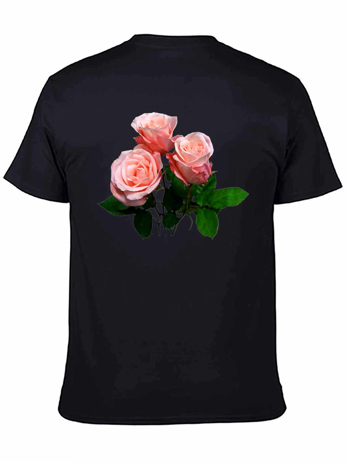Black Floral Roses Black T-Shirt view 4
