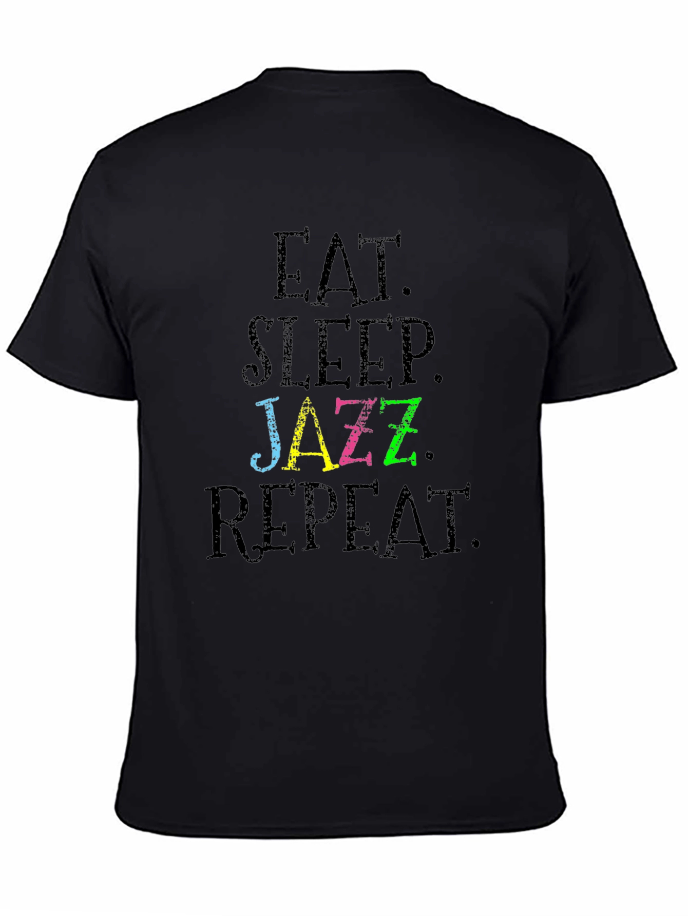 Black Eat Sleep Jazz Repeat Graphic Tee - Black Cotton T-Shirt view 4