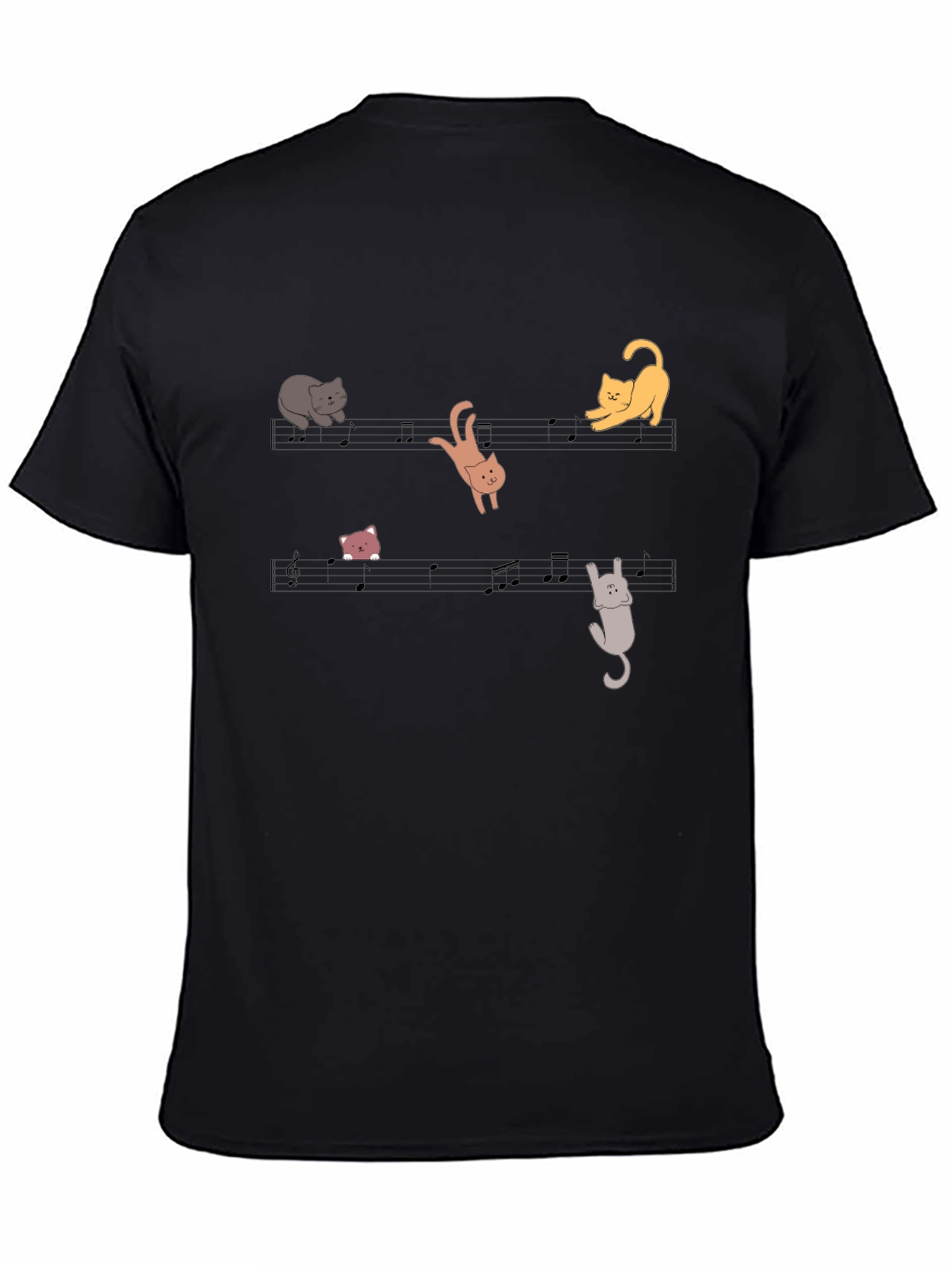 Black Musical Cats T-Shirt - Black Cotton Tee view 4